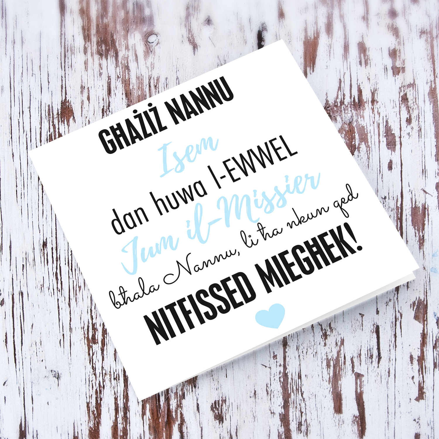First father's day card as a Nannu in light blue and black wording in Maltese