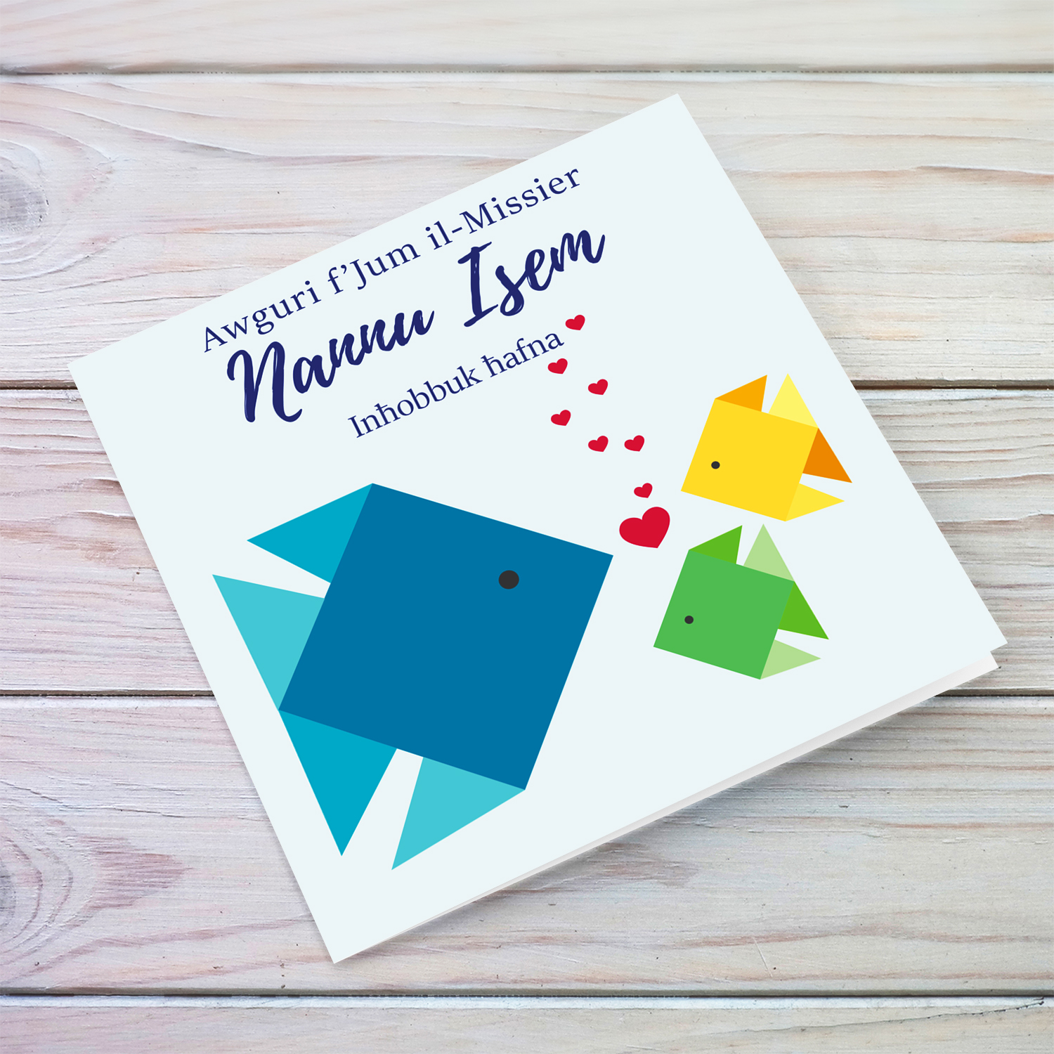 Origami fish themed father's day card for grandfather in Maltese (Plural & Personalisable)
