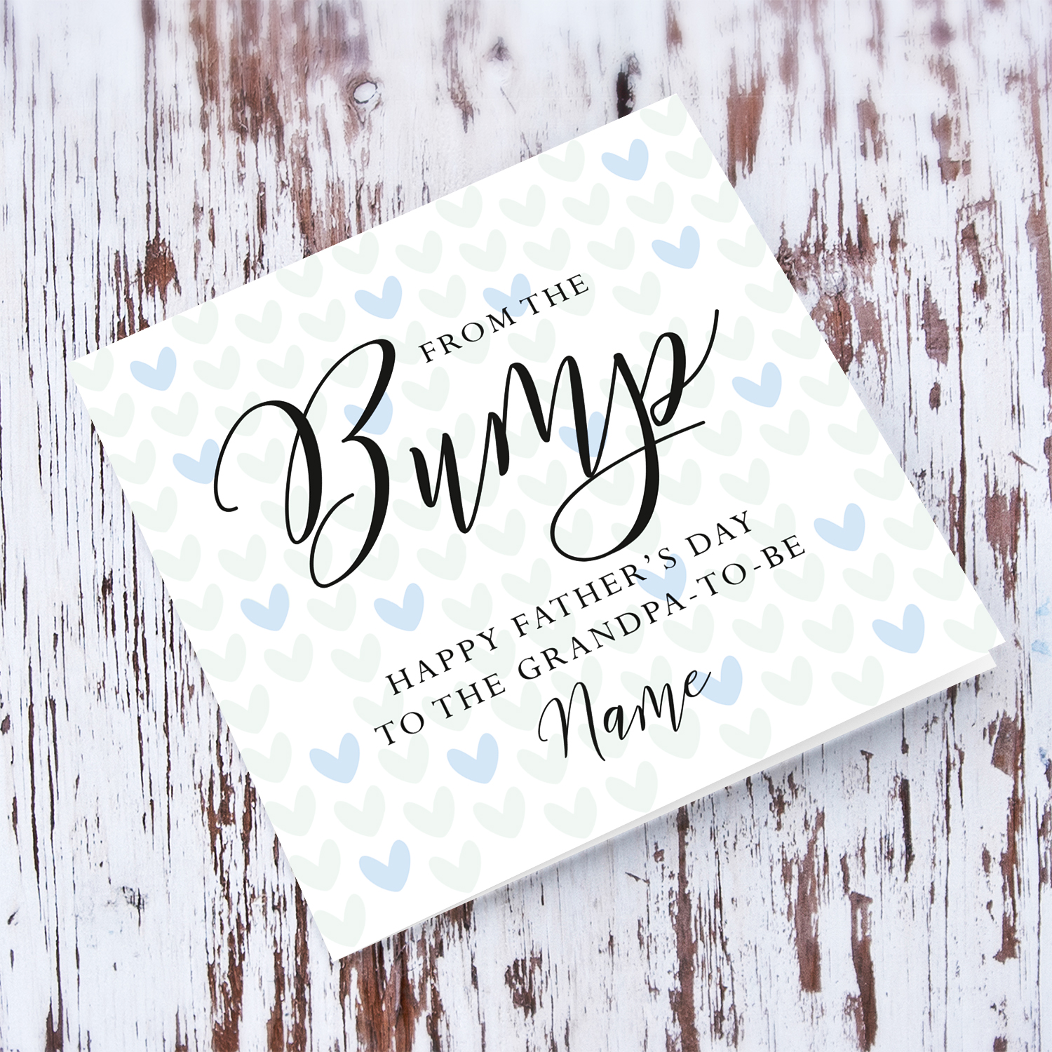 A cute father's day card for the grandpa to be from the bump, in a two toned heart themed background in English (Personalisable)