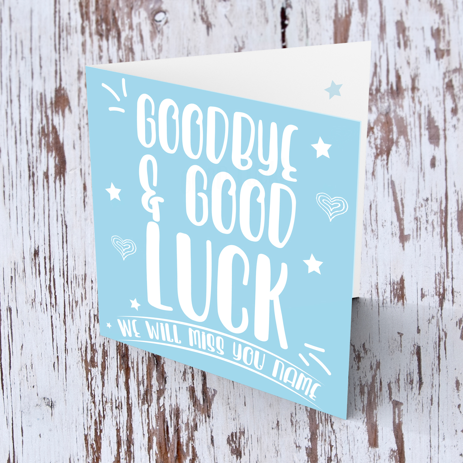 Goodbye and good luck card - Farewell / Retirement - in light blue in English (Personalisable)