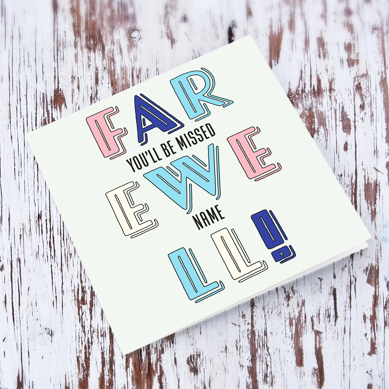 Farewell card you'll be missed in pastel colours (blues) in English