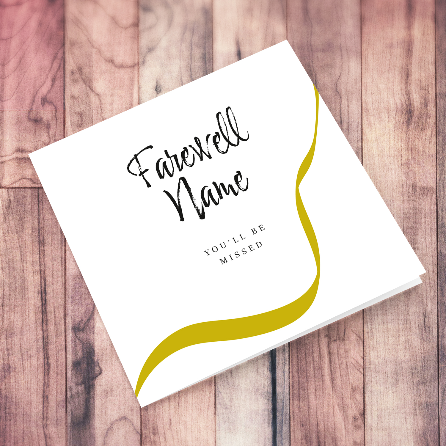 Elegant farewell card with gold line in English (Personalisable)