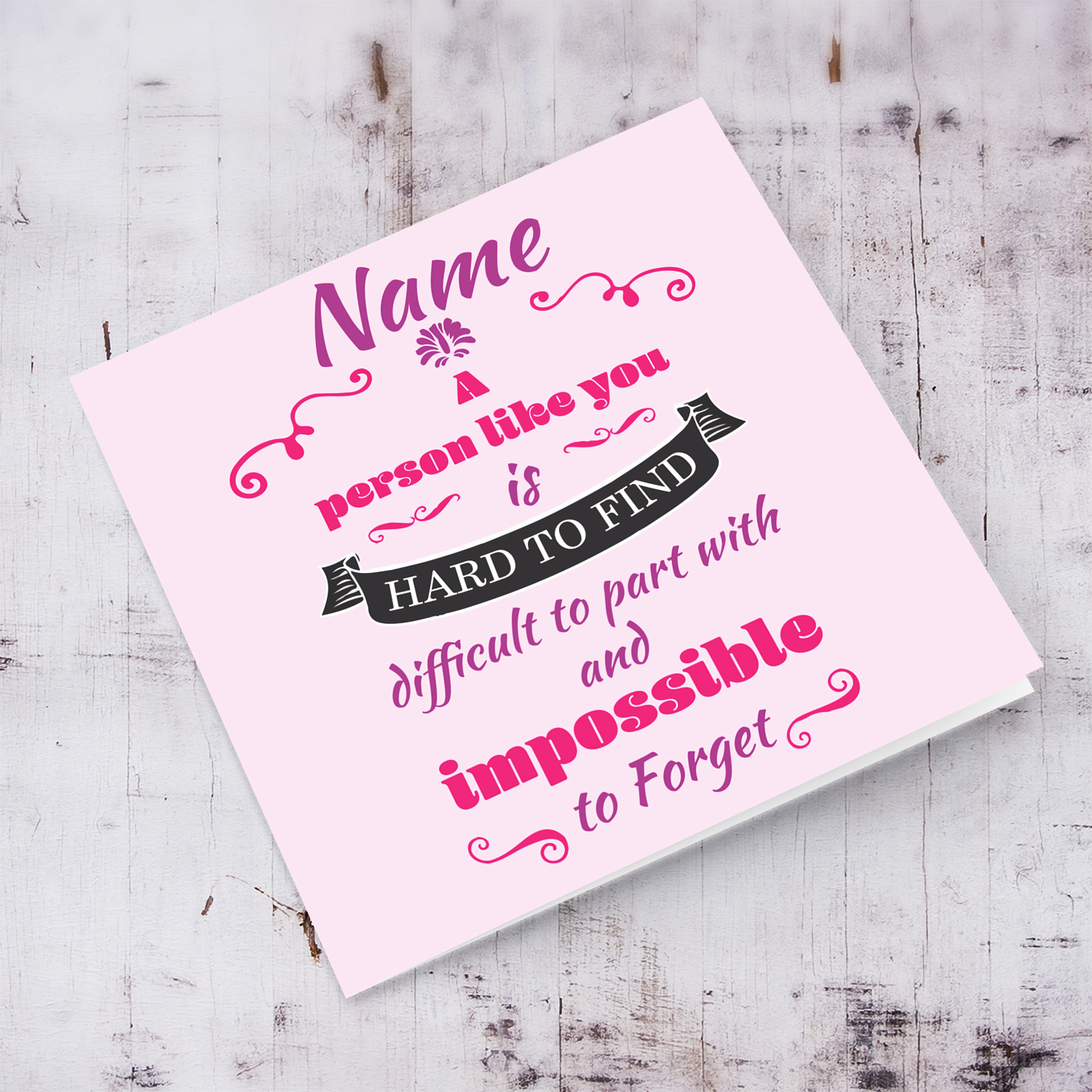 Farwell / Retirement / Good luck card with a special message in different pink & purple in English