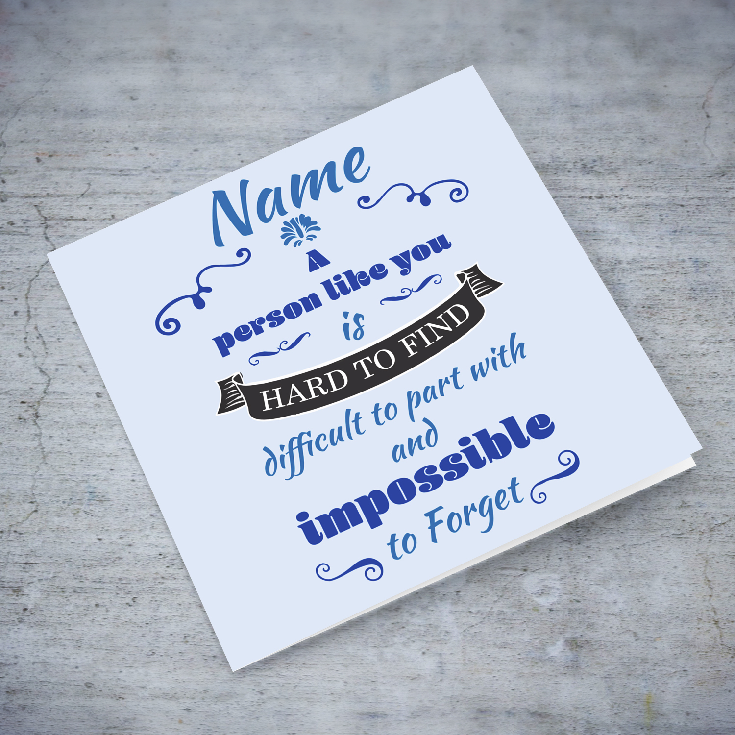 Farwell / Retirement / Good luck card with a special message in different shades of blue in English