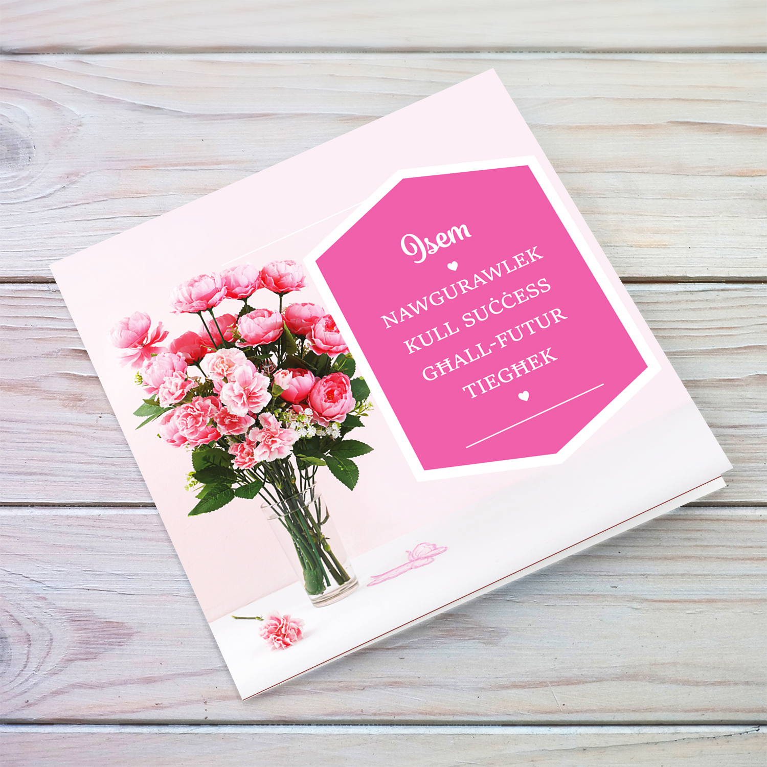 Pink flower vase themed farewell card in Maltese (Personalisable)