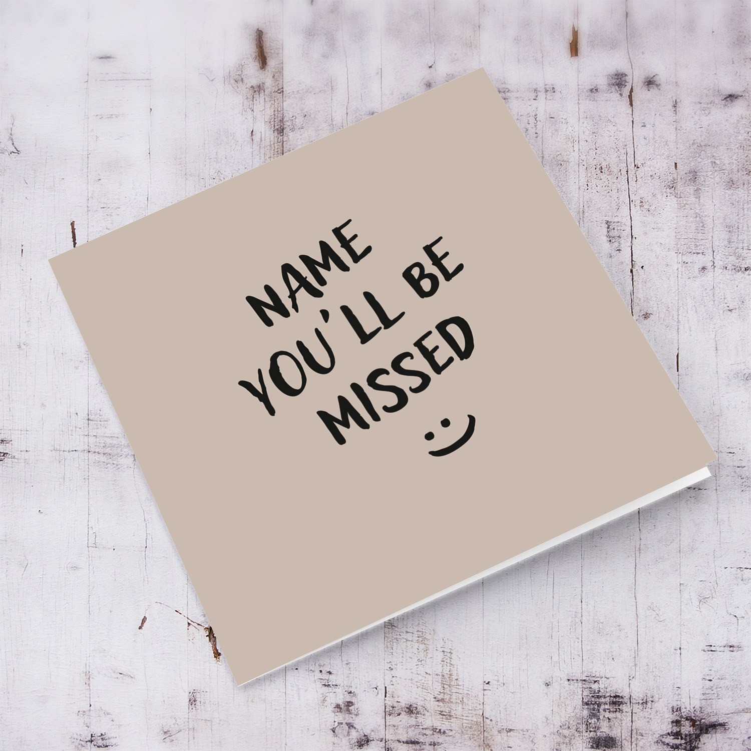 Farewell card / Retirement card in a plain background and black text - You'll be missed - in English 