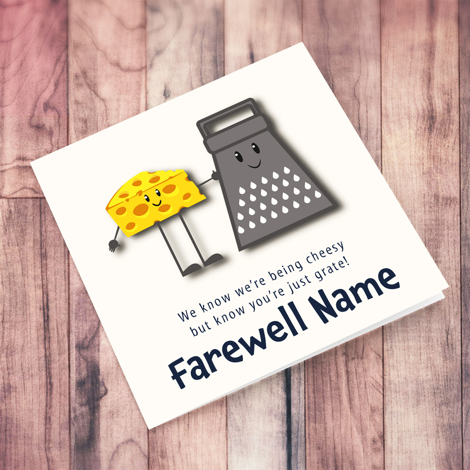 A cheesy farewell card in English (Personalisable, Neutral & Unisex)
