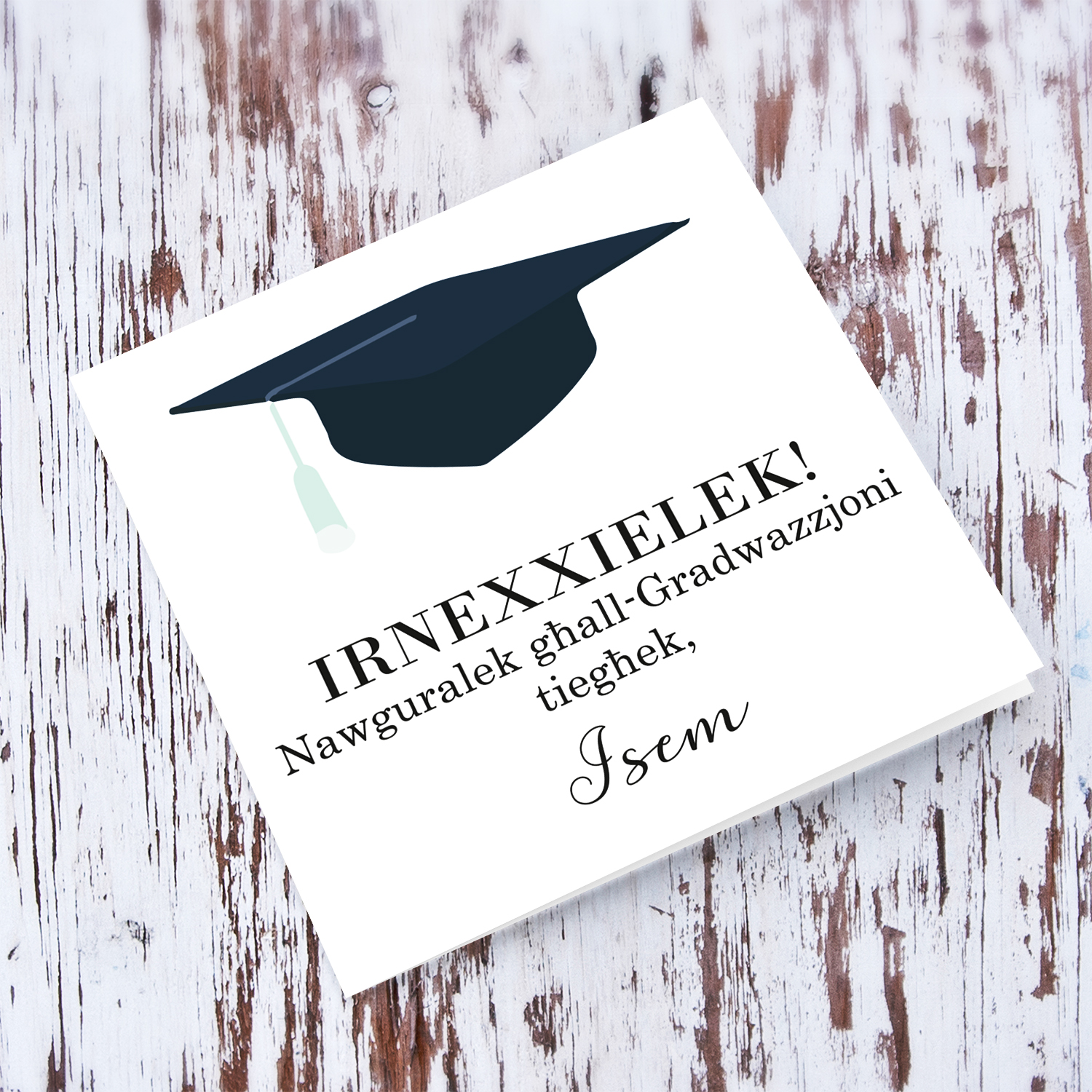 Graduation hat card (UNISEX & Personalisable) Graduation card in Maltese