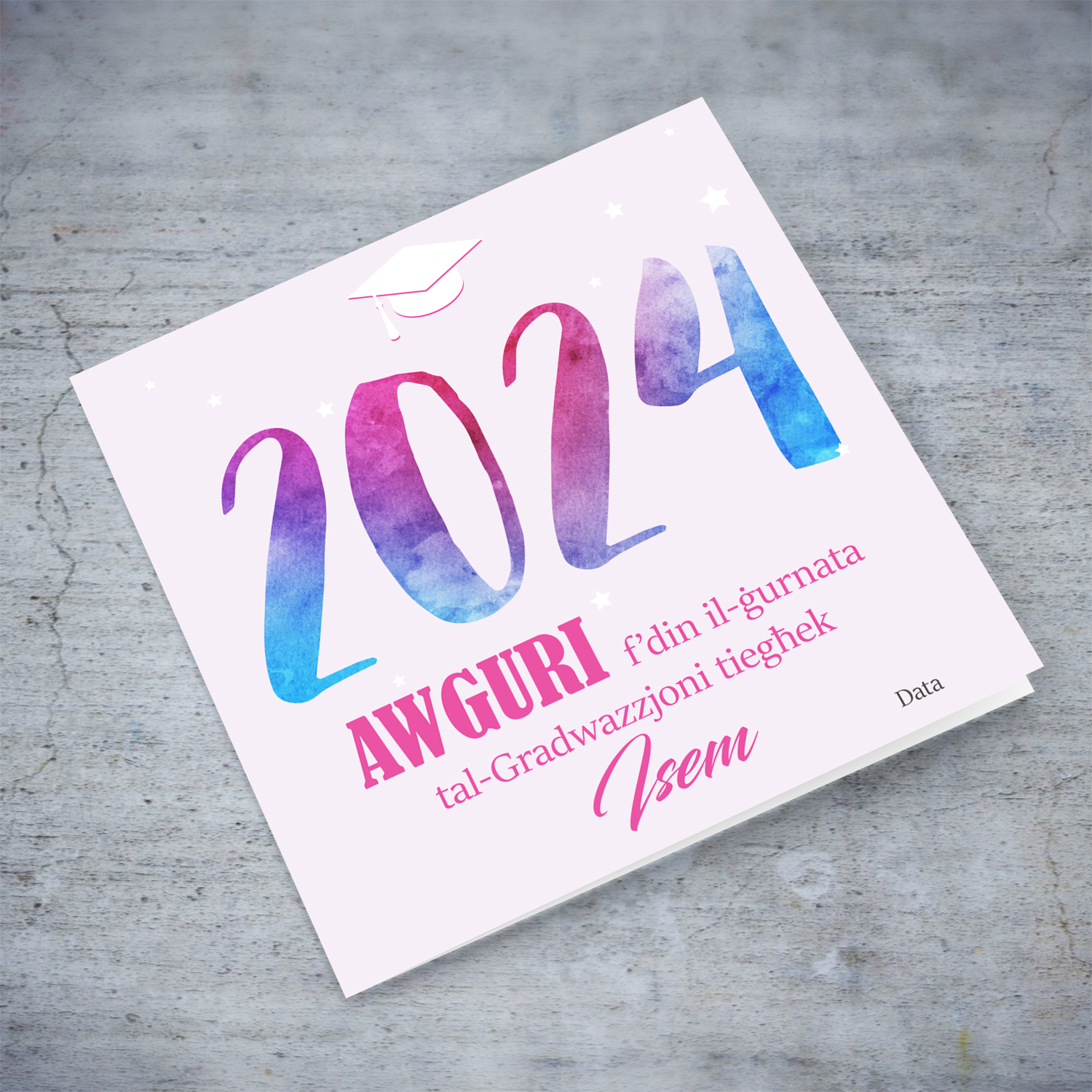 Graduation card 2024 in Maltese (Personalisable & female)
