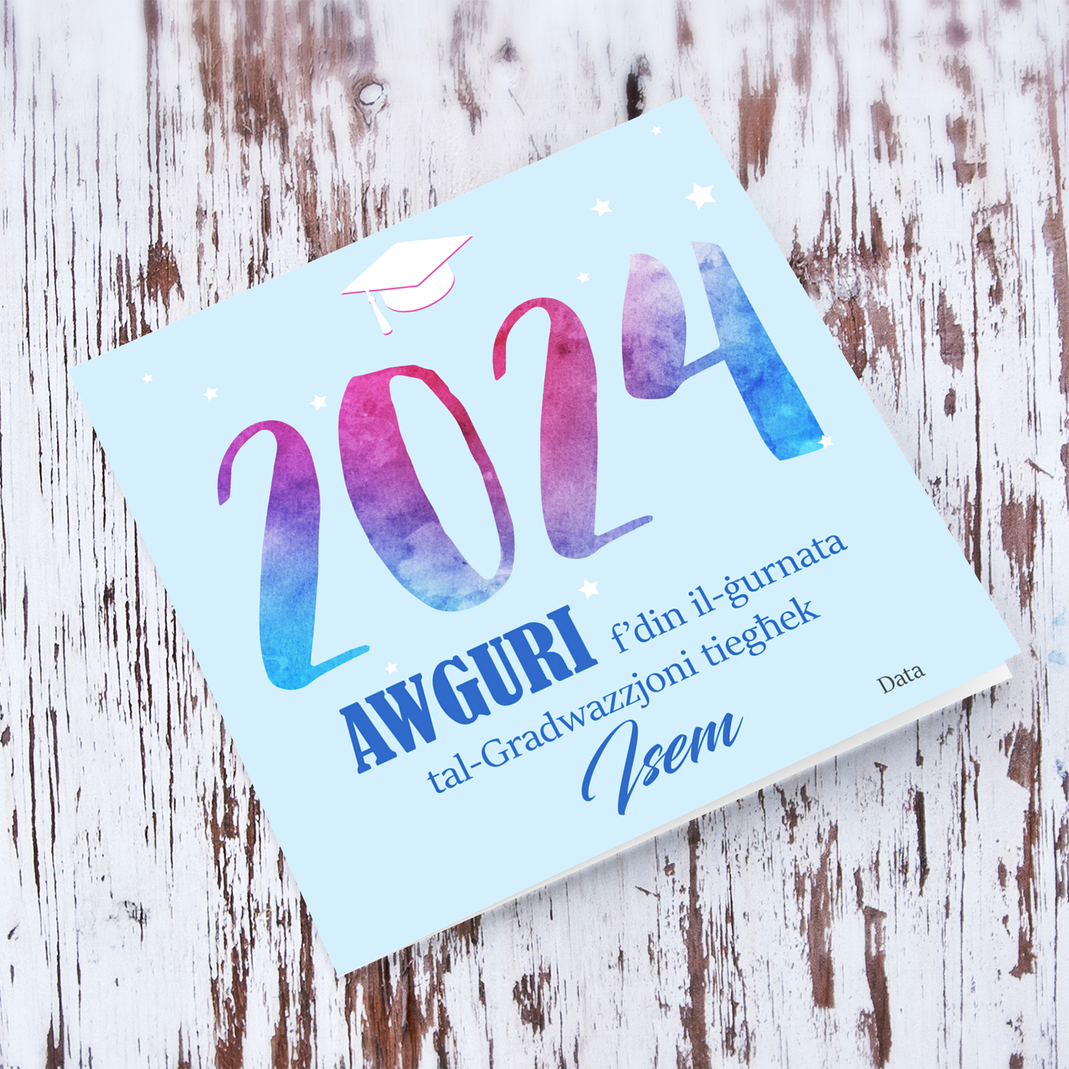 Graduation card 2024 in Maltese (Personalisable & male)