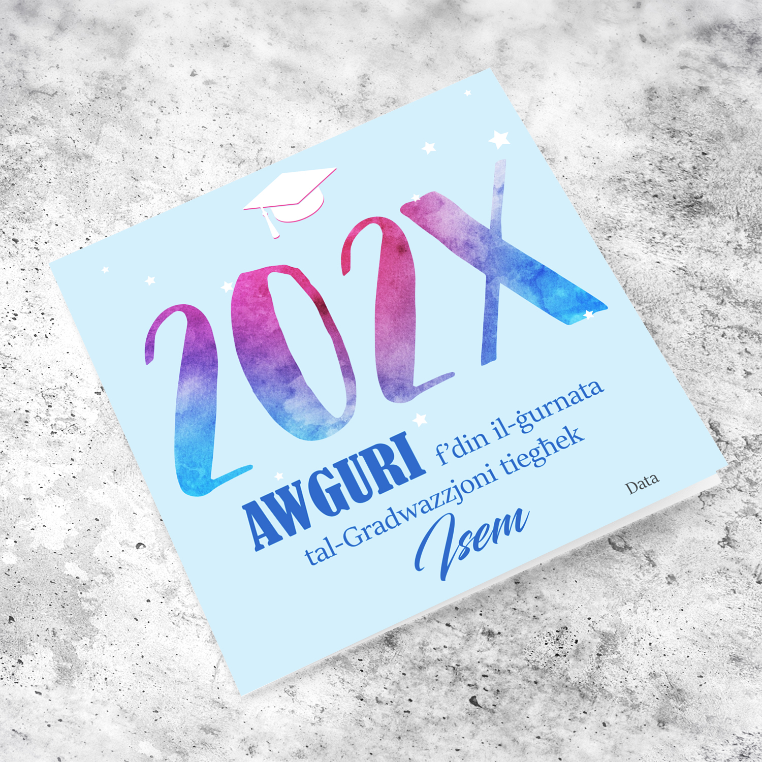 A Graduation card featuring the year of graduation in Maltese (Personalisable)