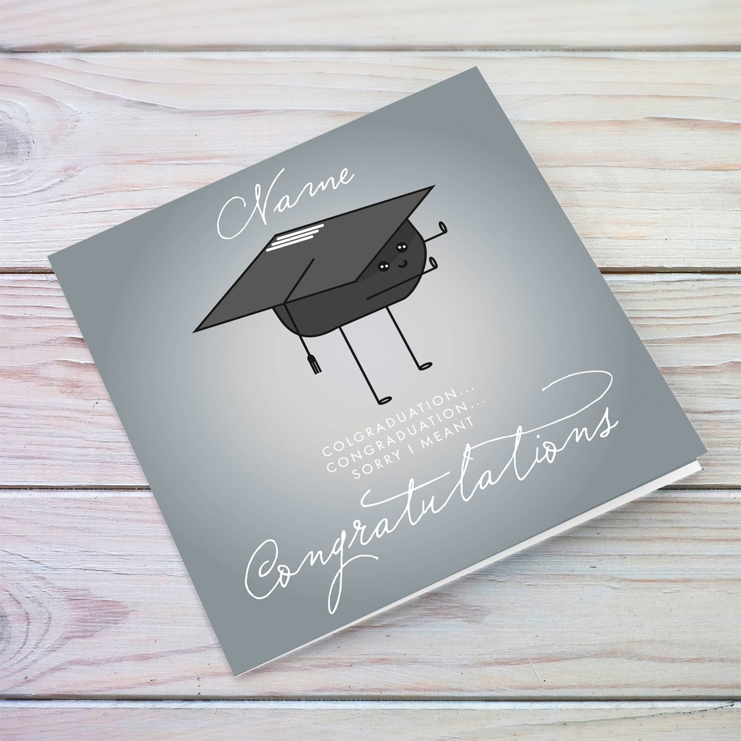Funny illustration graduation card in English (Unisex & Personalisable)