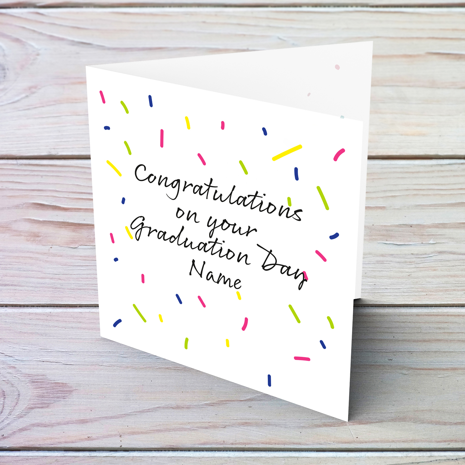 Colourful graduation card in English with scattered confetti (Personaliseable)