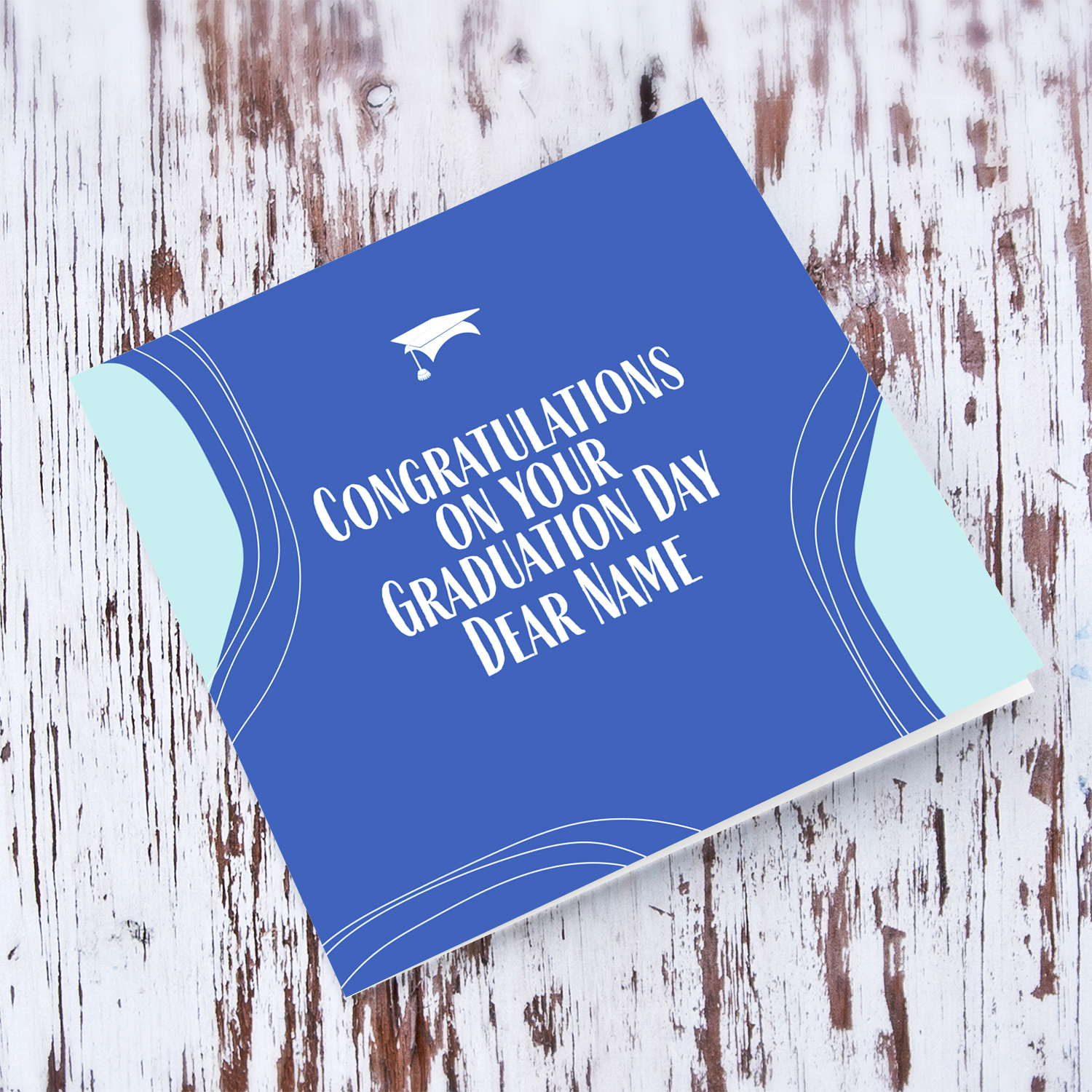 Modern background in blue background & shades of blue and white graduation hat in English
