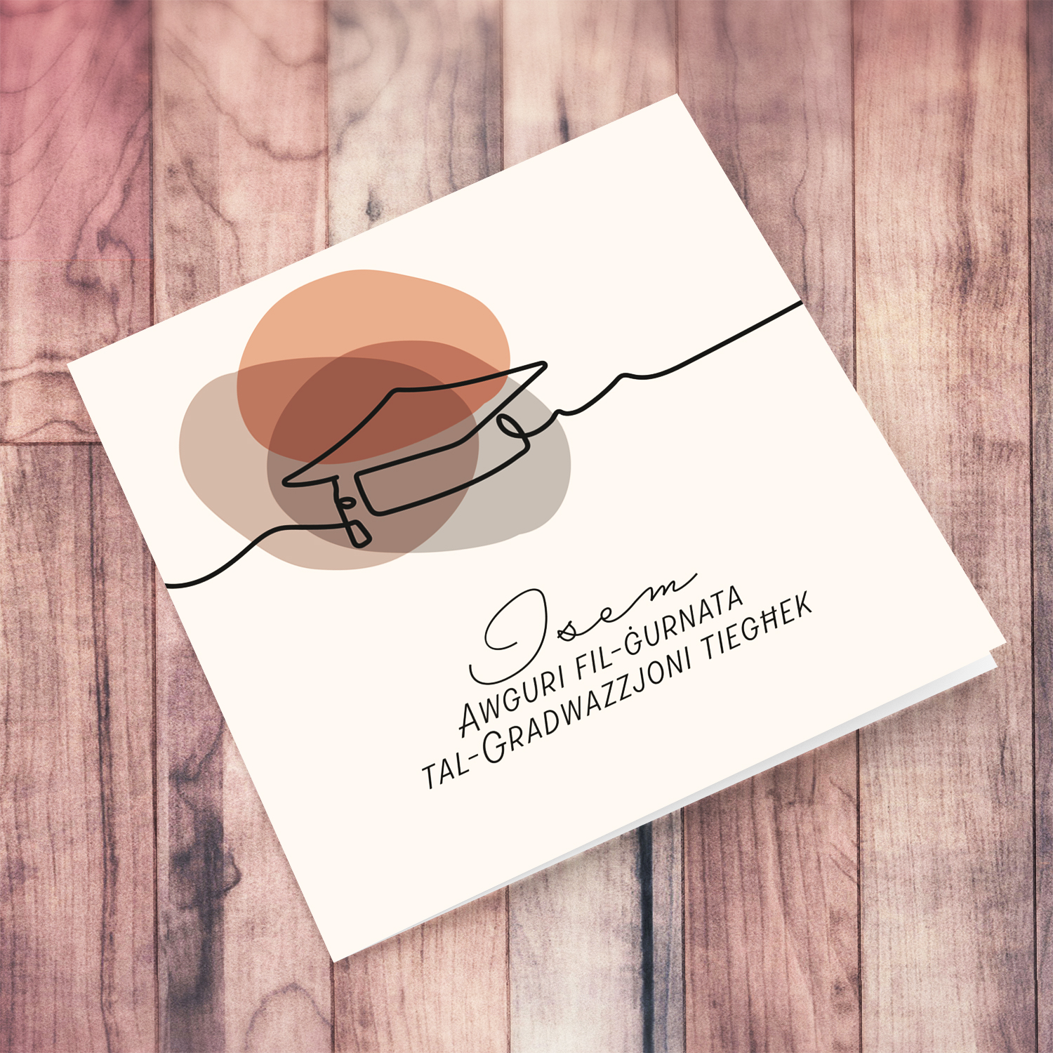 Modern line art graduation card - Congratulations on your Graduation Day in Maltese (Unisex & Personalised)