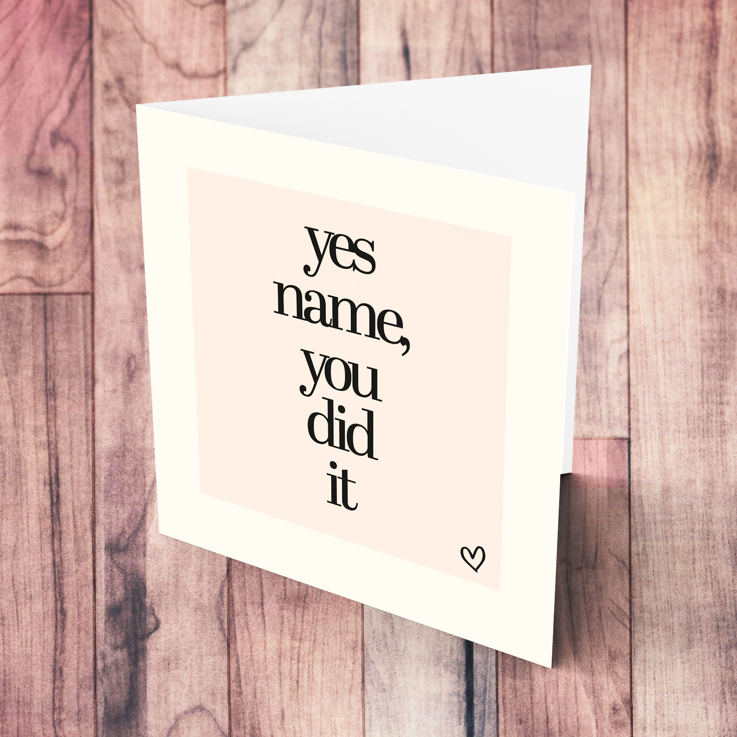 Minimalist graduation card in light pink background and black text - yes name, you did it - in English (Personalisable)