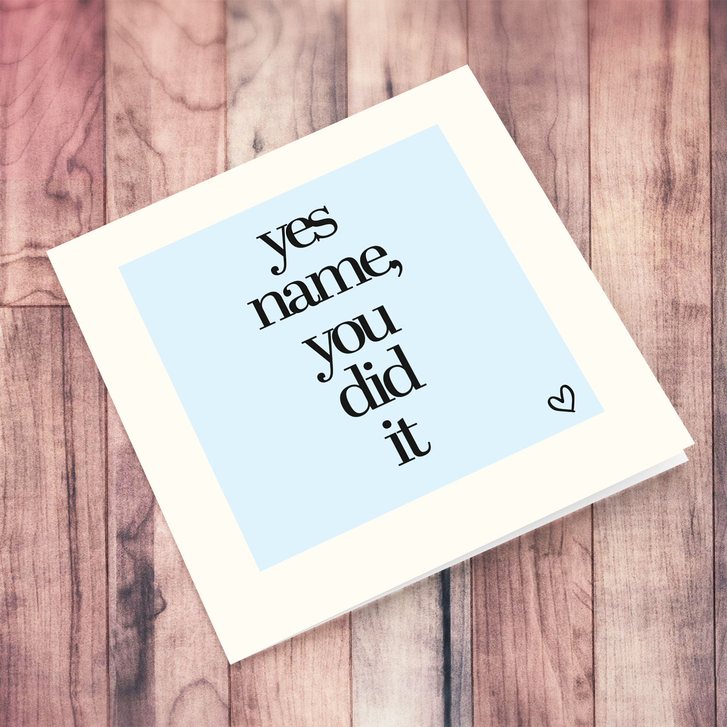 Minimalist graduation card in light blue background and black text - yes name, you did it - in English (Personalisable)