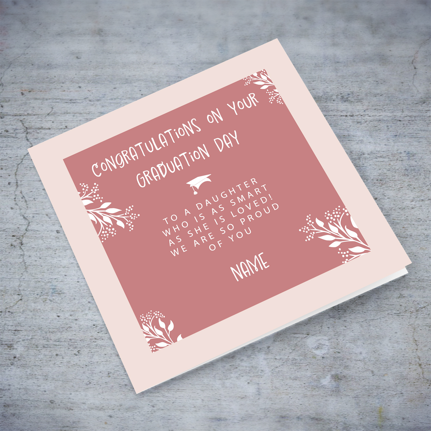 An graduation card for daughter in two toned pink colour scheme in English (Personalisable)