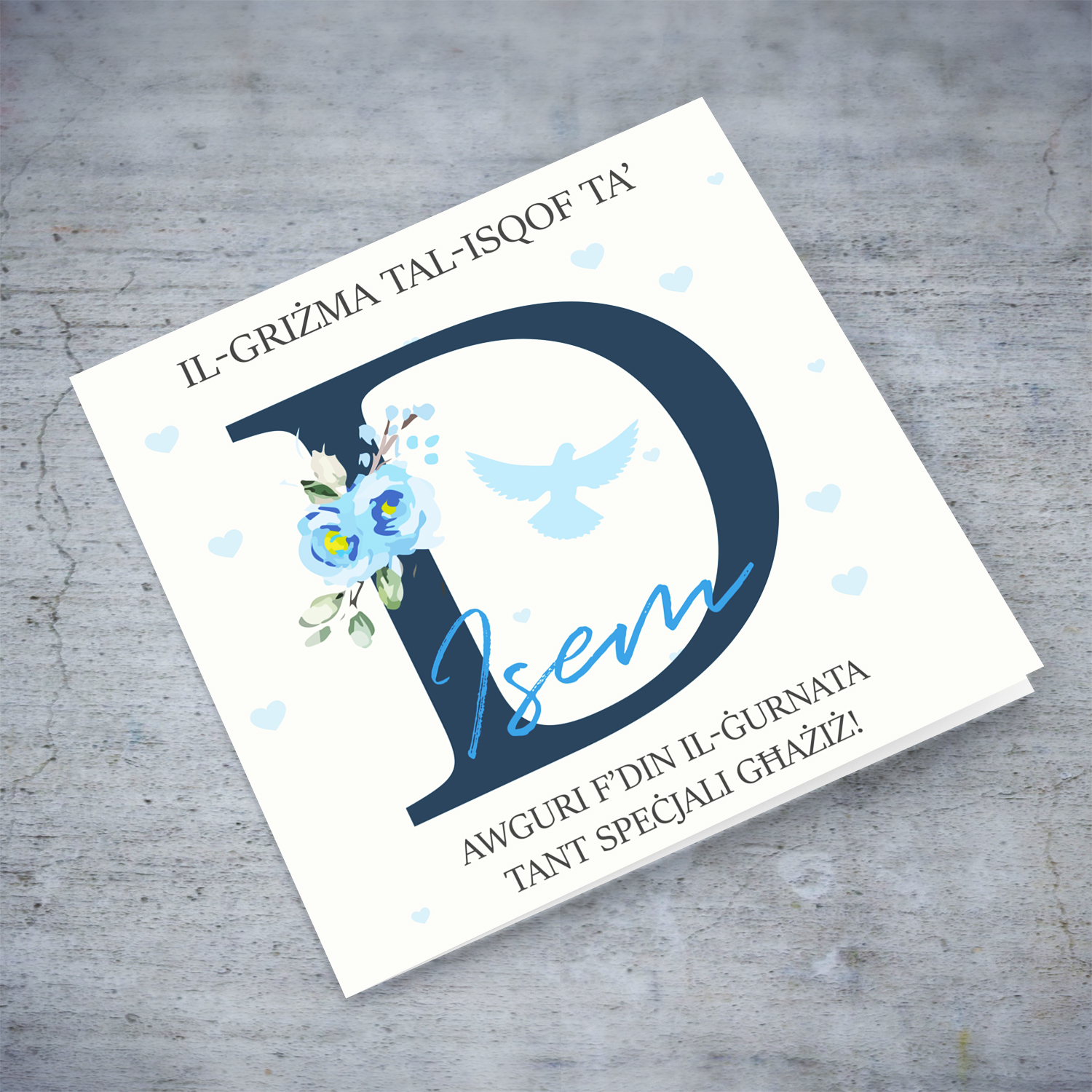 D - Initial Confirmation Card for Boys, with Holy Spirit in Maltese