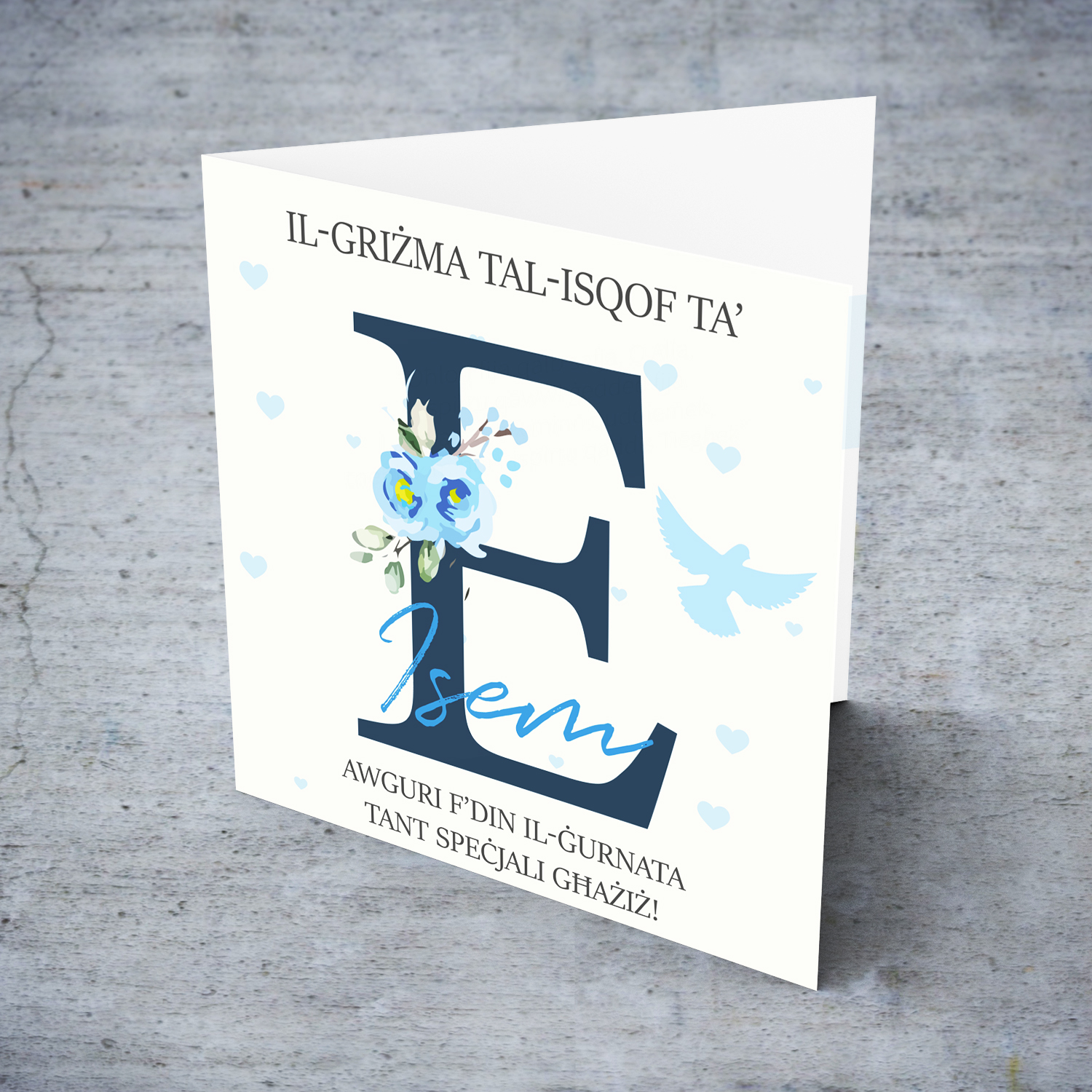 E - Initial Confirmation Card for Boys, with Holy Spirit in Maltese