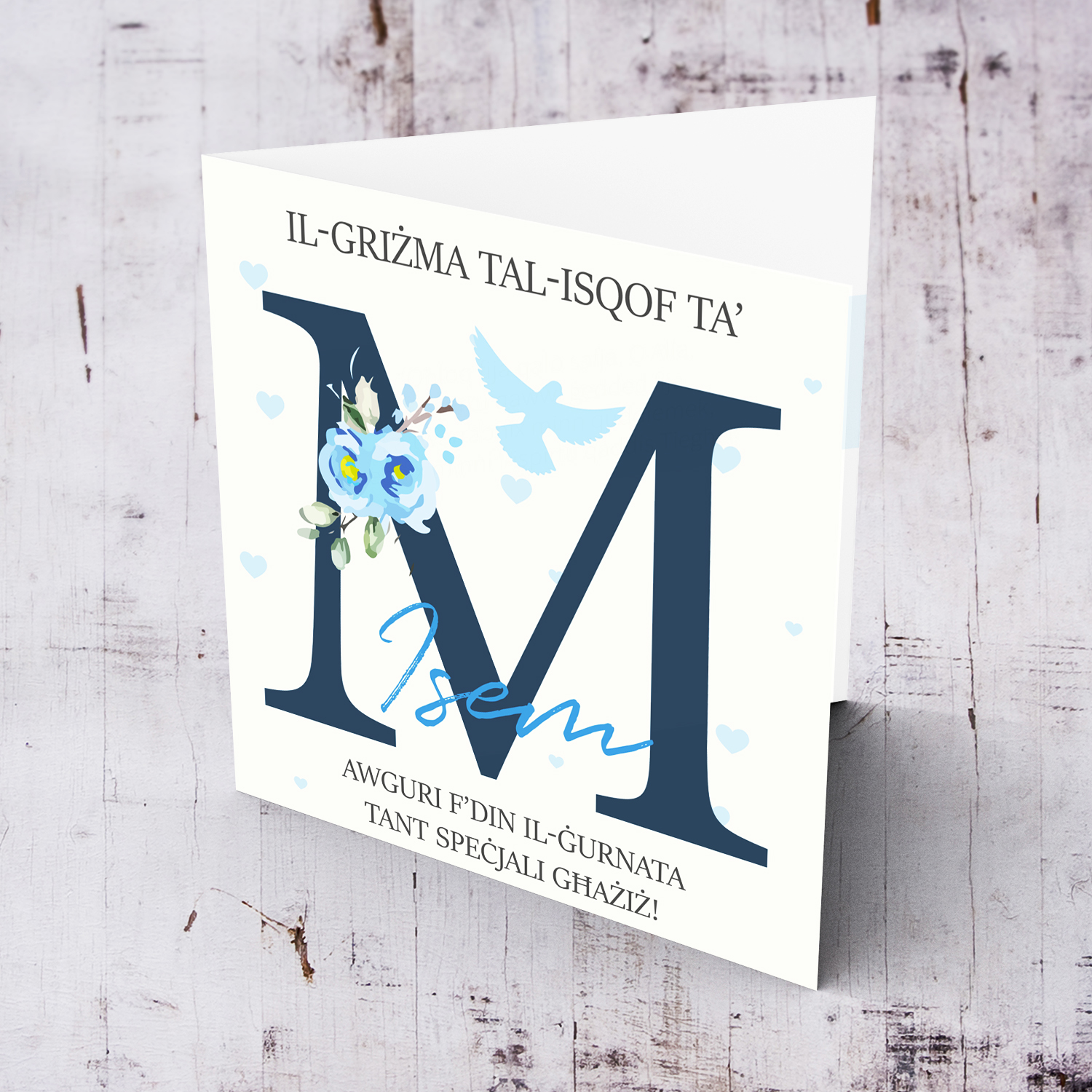 M - Initial Confirmation Card for Boys, with Holy Spirit in Maltese