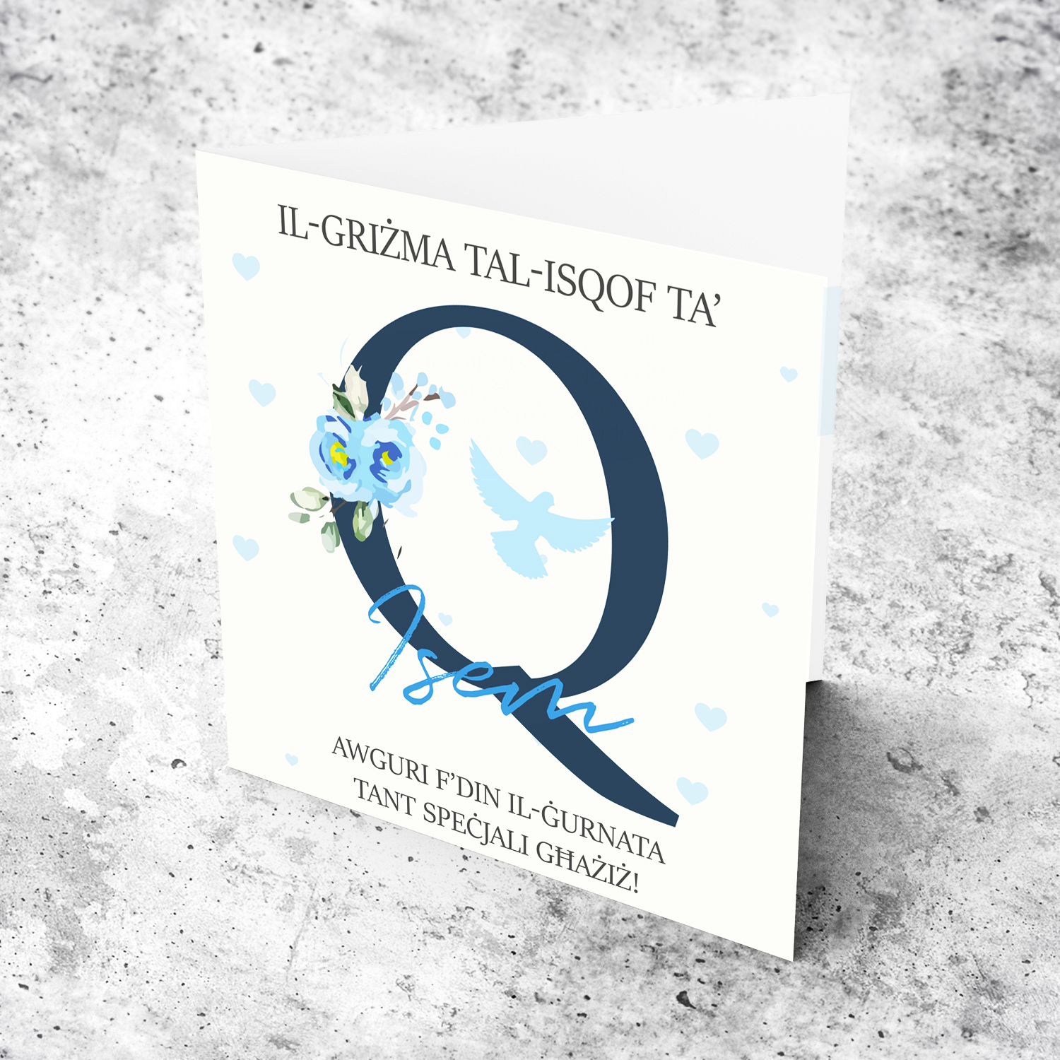 Q - Initial Confirmation Card for Boys, with Holy Spirit in Maltese