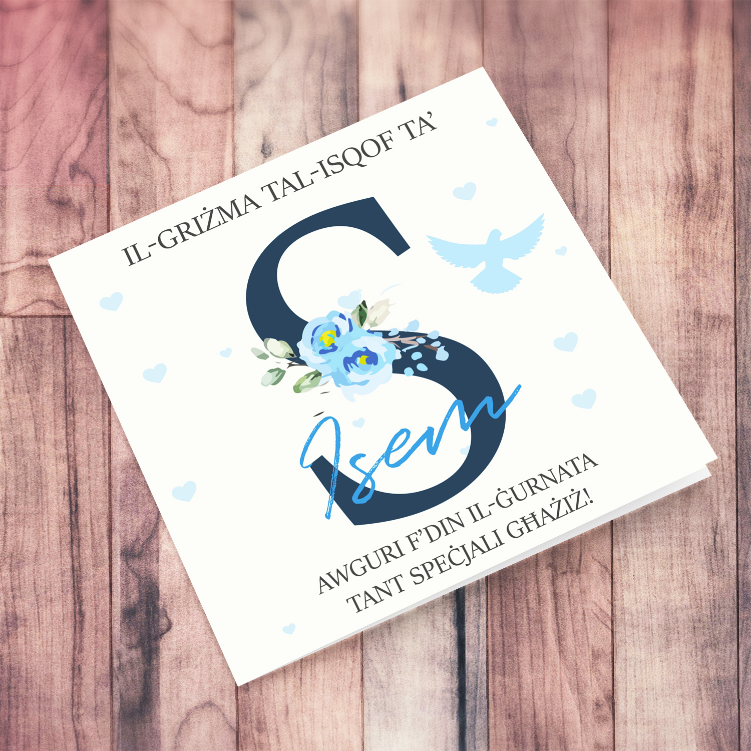 S - Initial Confirmation Card for Boys, with Holy Spirit in Maltese