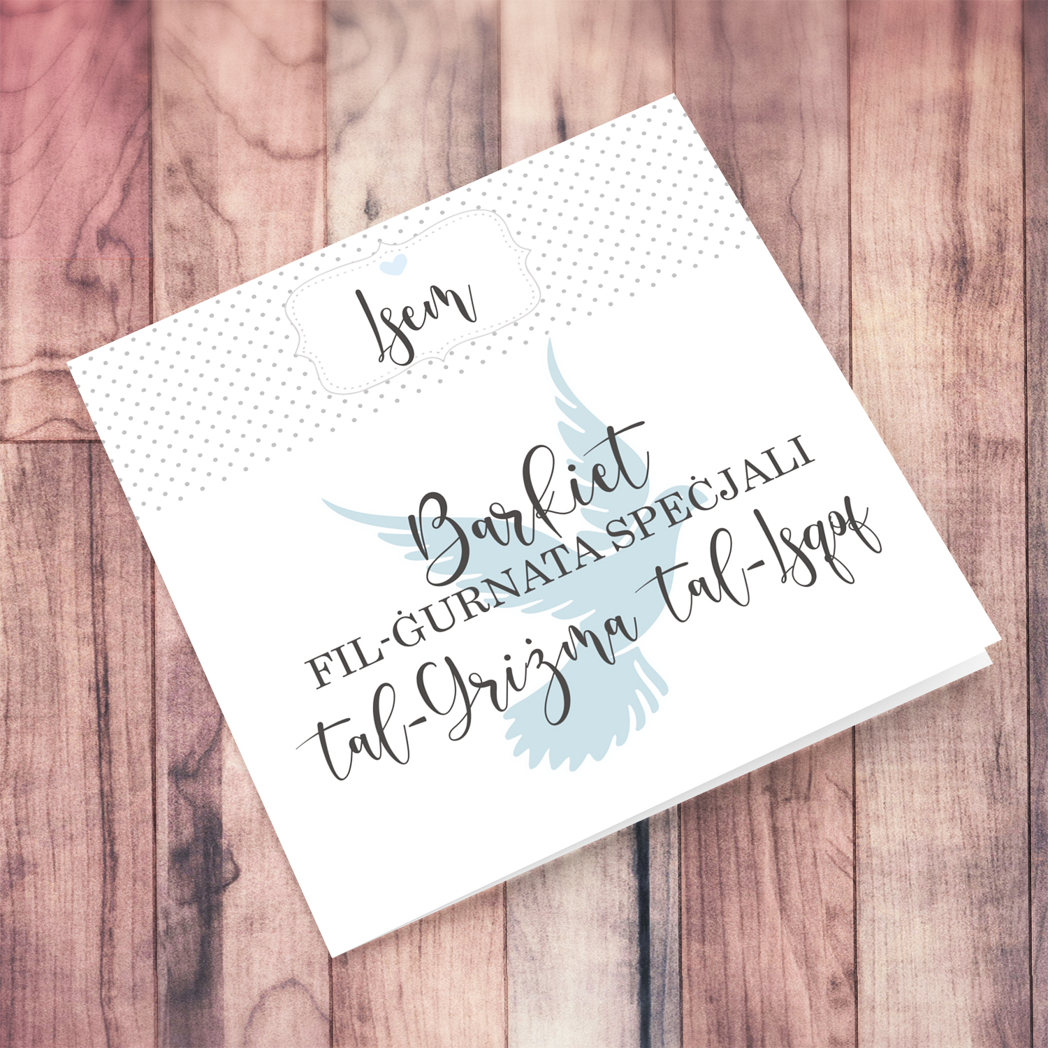 Minimalist personalisable Confirmation card in Maltese for boys