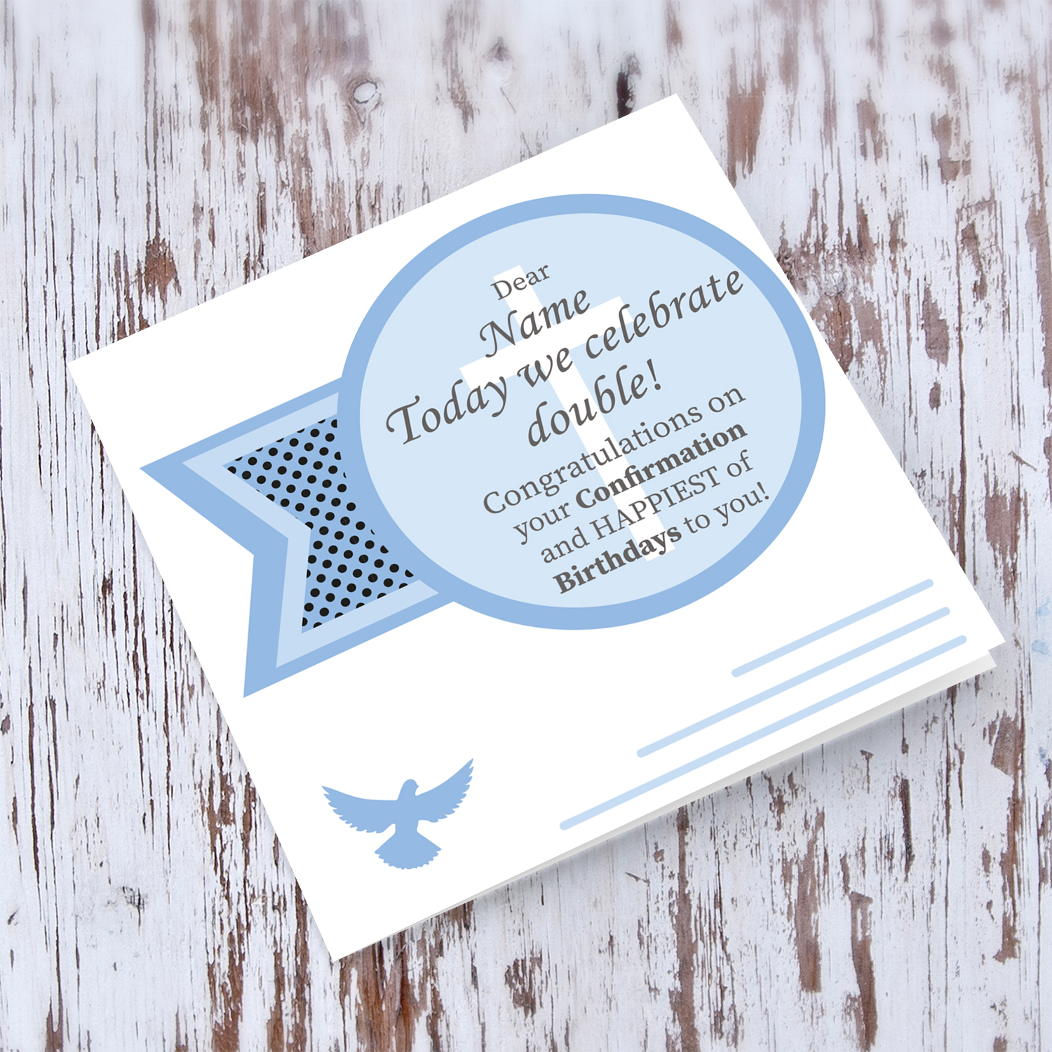 Confirmation and birthday card in blue tones (Personalisable & English)