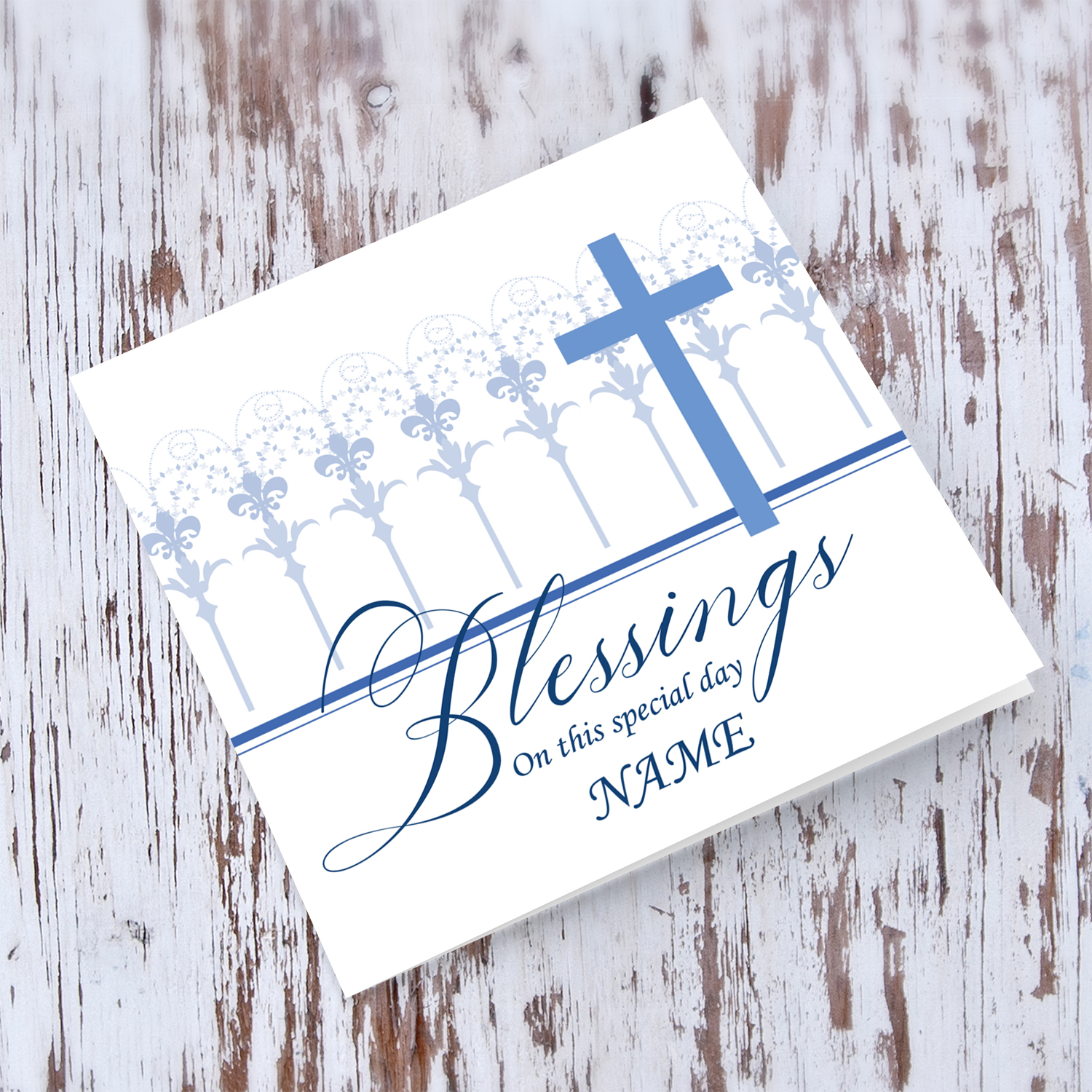 Blue cross Confirmation card - Blessings on this special day (Personalisable)