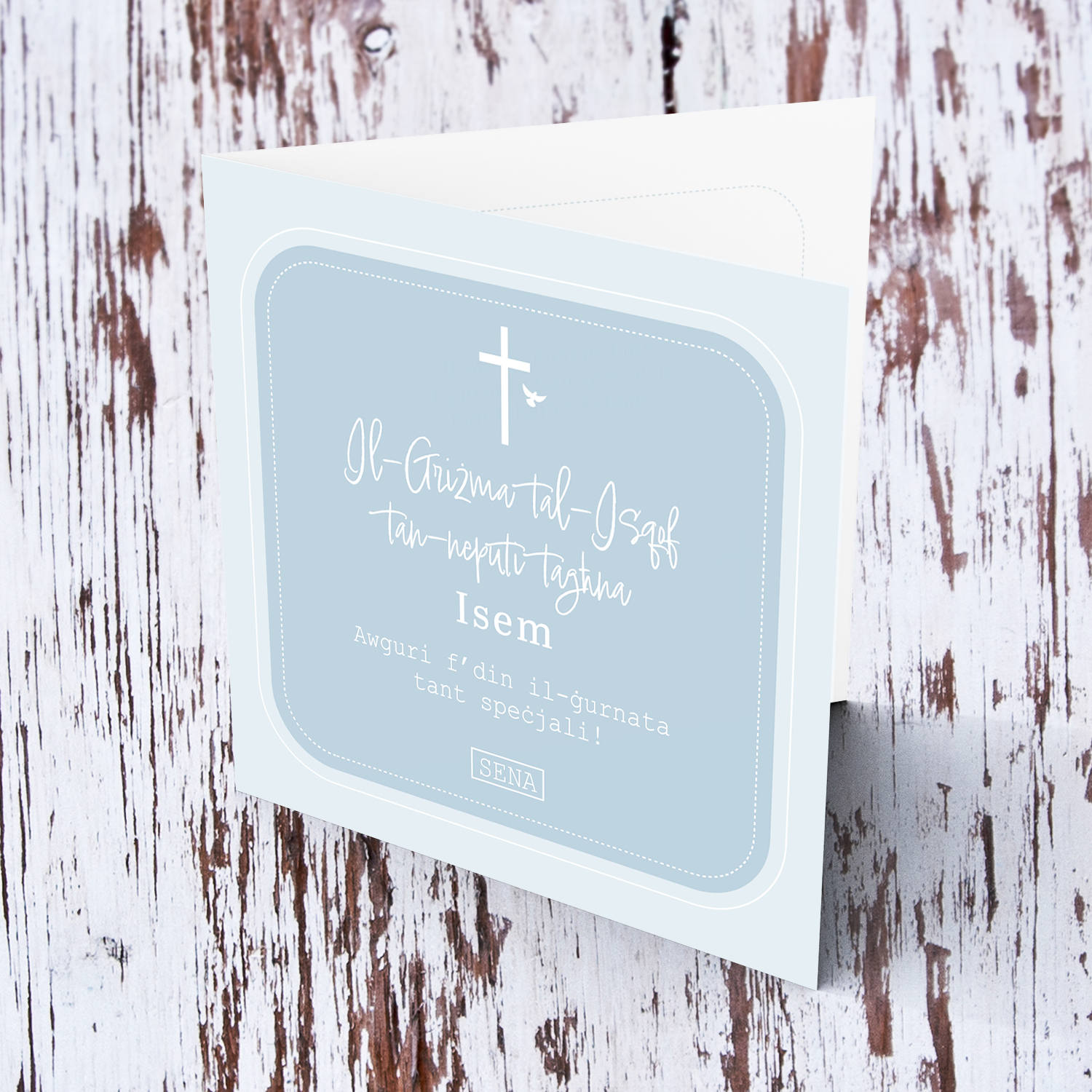 Nephew - Different shades of blue Confirmation card for nephew in Maltese (Personalisable)