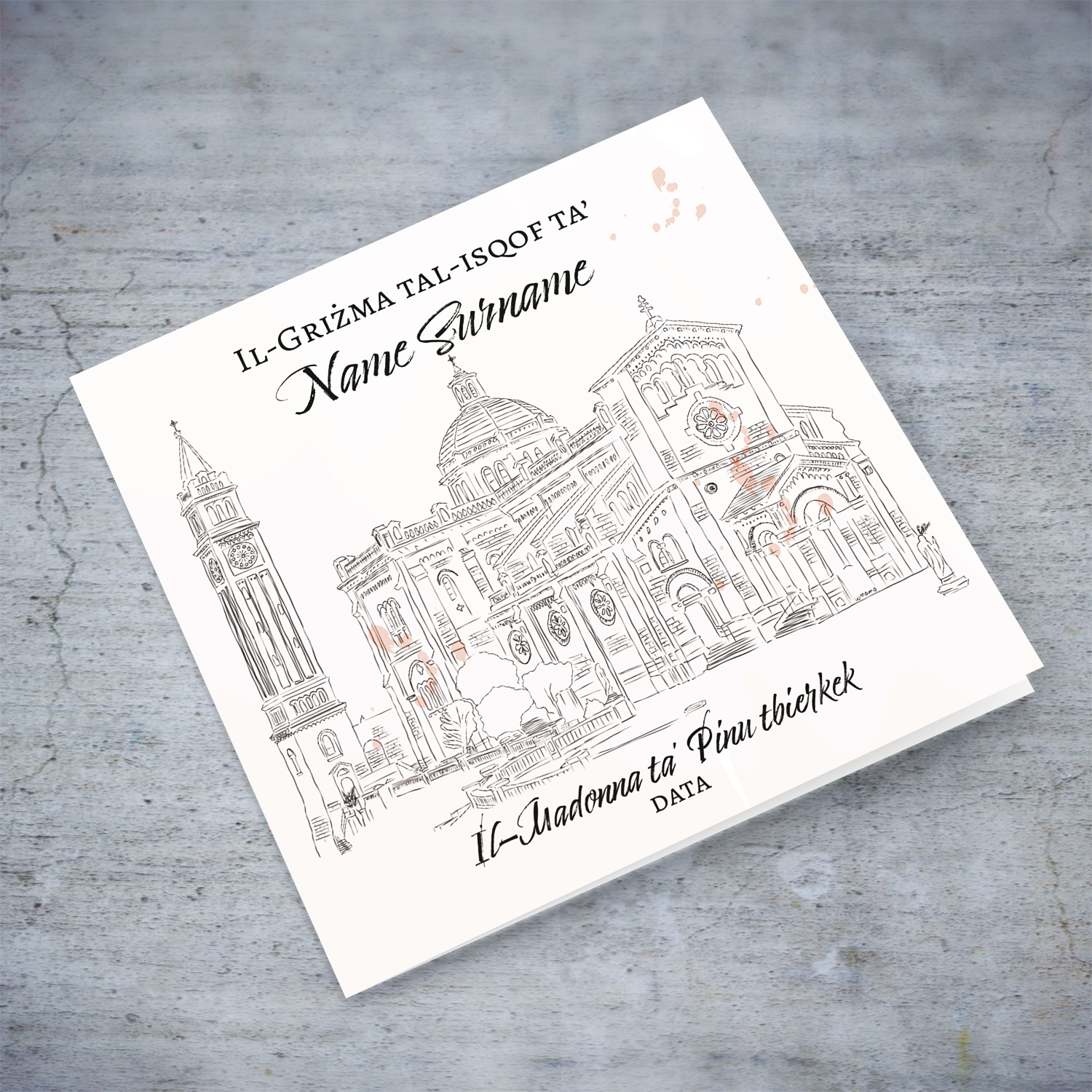 Ta' Pinu Basilica neutral Confirmation card in Maltese (Personalisable)