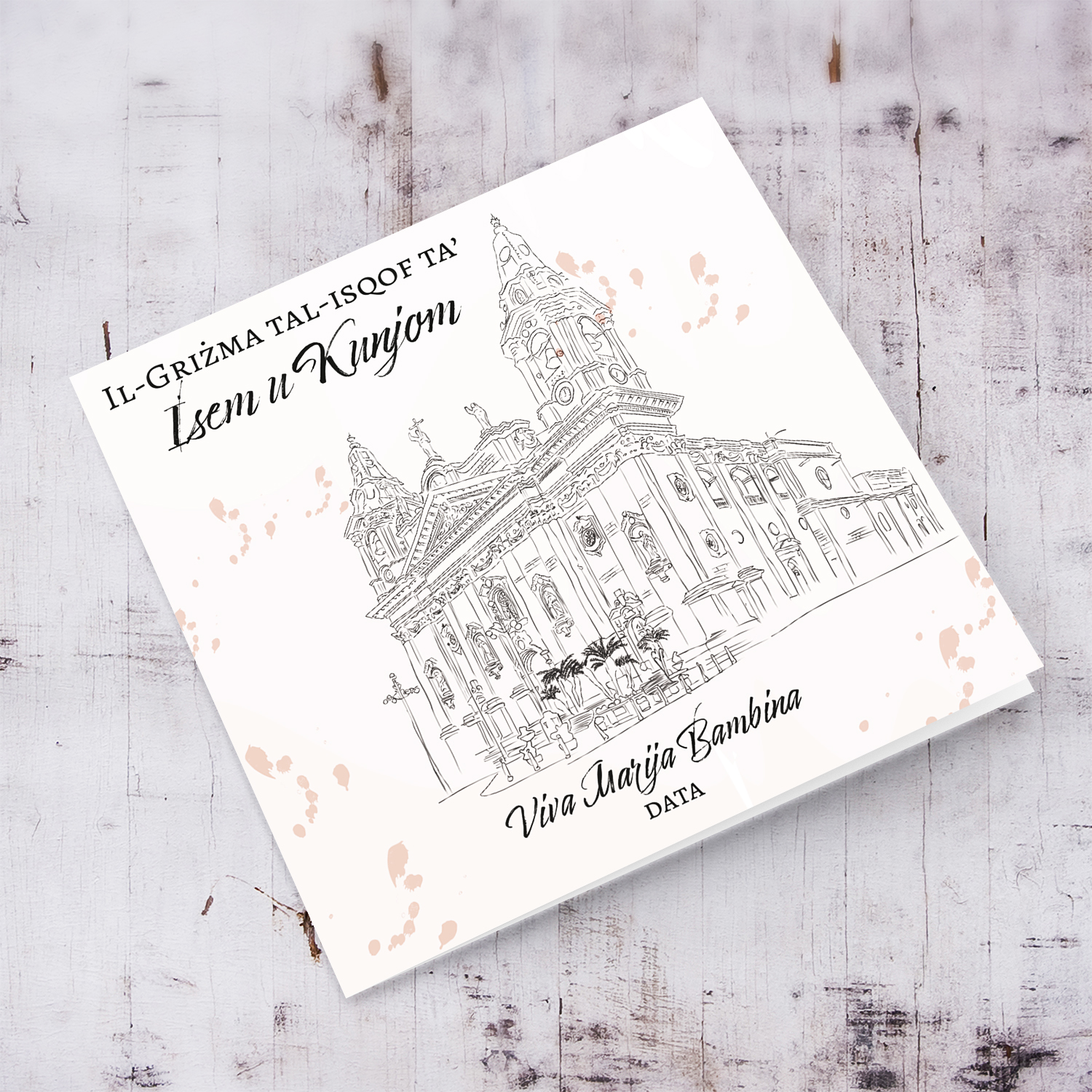 Naxxar Parish Church neutral Confirmation card in Maltese (Personalisable)