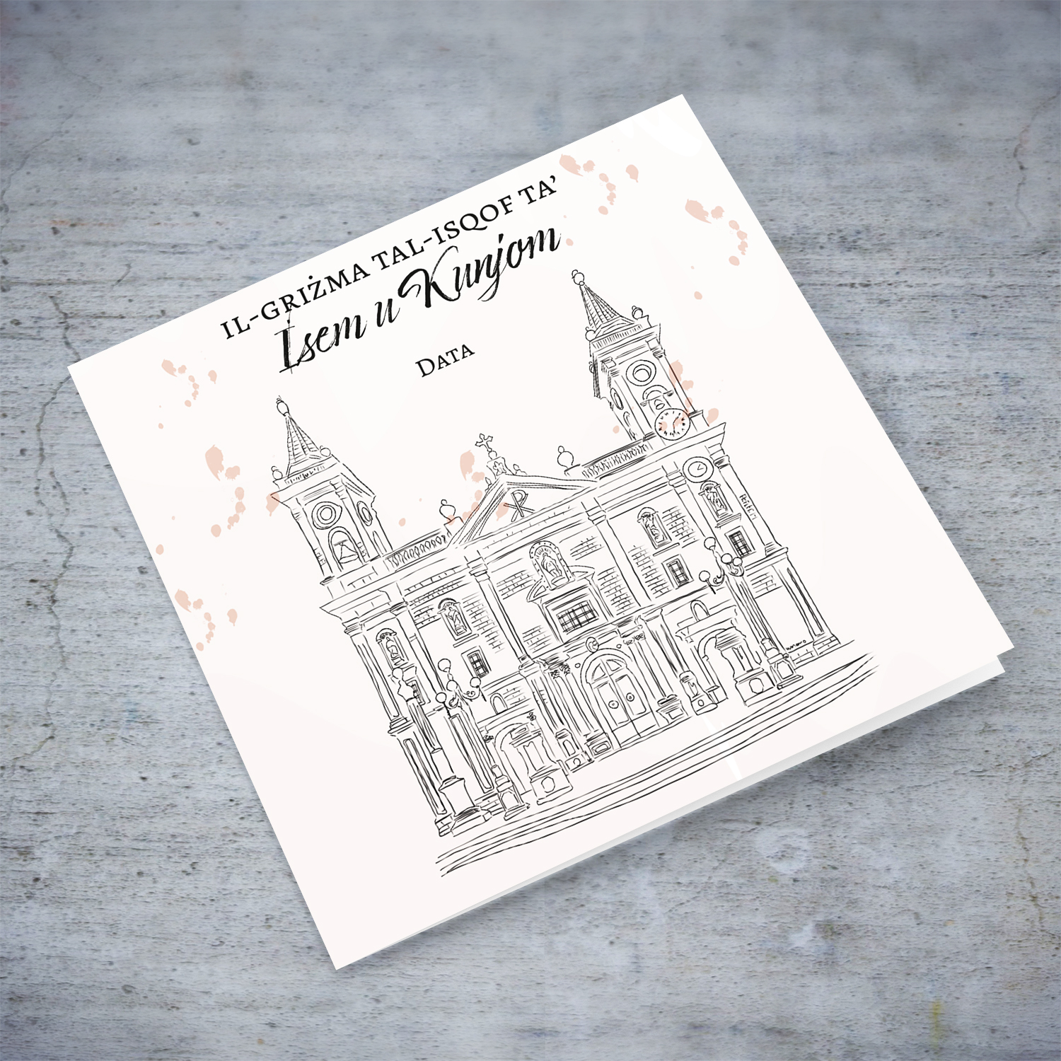 Ħal-Qormi San Ġorġ Parish Church neutral Confirmation card in Maltese (Personalisable)