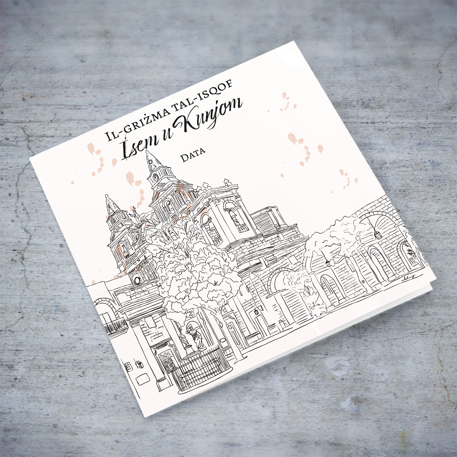 Sanctuary of Our Lady Mellieħa line art Confirmation card in Maltese (Personalisable & Unisex)