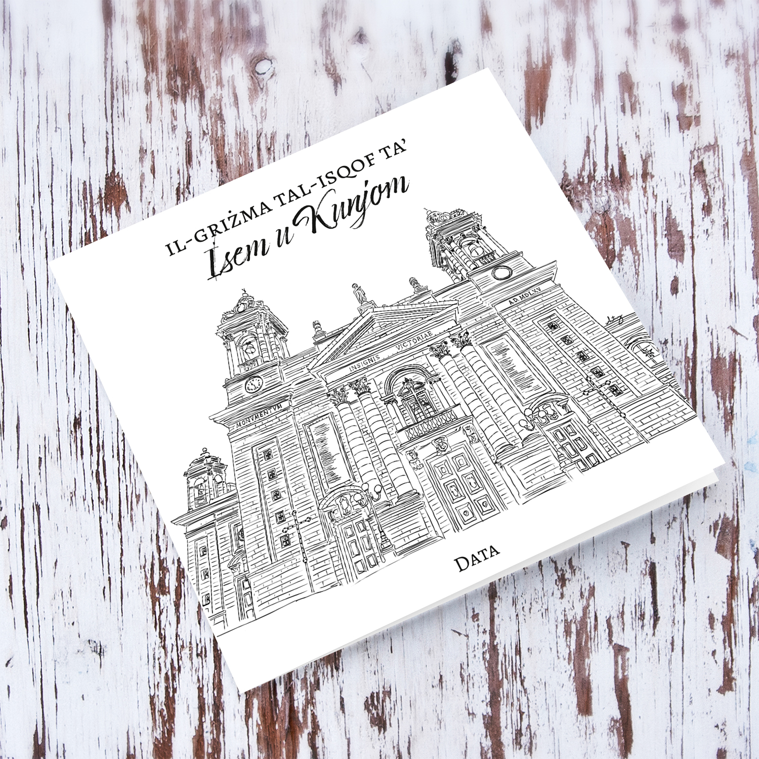 Senglea Parish Church - The Nativity of the Virgin Mary neutral Confirmation Card in Maltese (Personalisable)