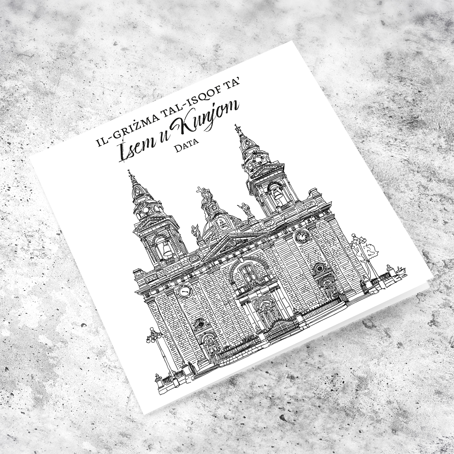 Ħal Luqa St Andrew's Parish Church - neutral Confirmation Card in Maltese (Personalisable) 
