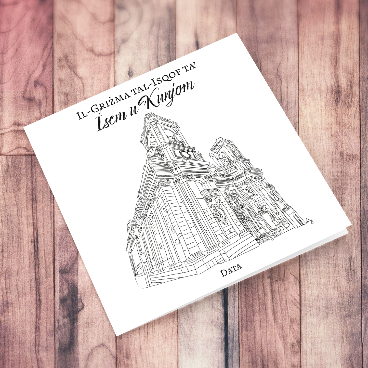 St Domnic's Church, Valletta - Neutral Confirmation Card in Maltese (Personalisable)
