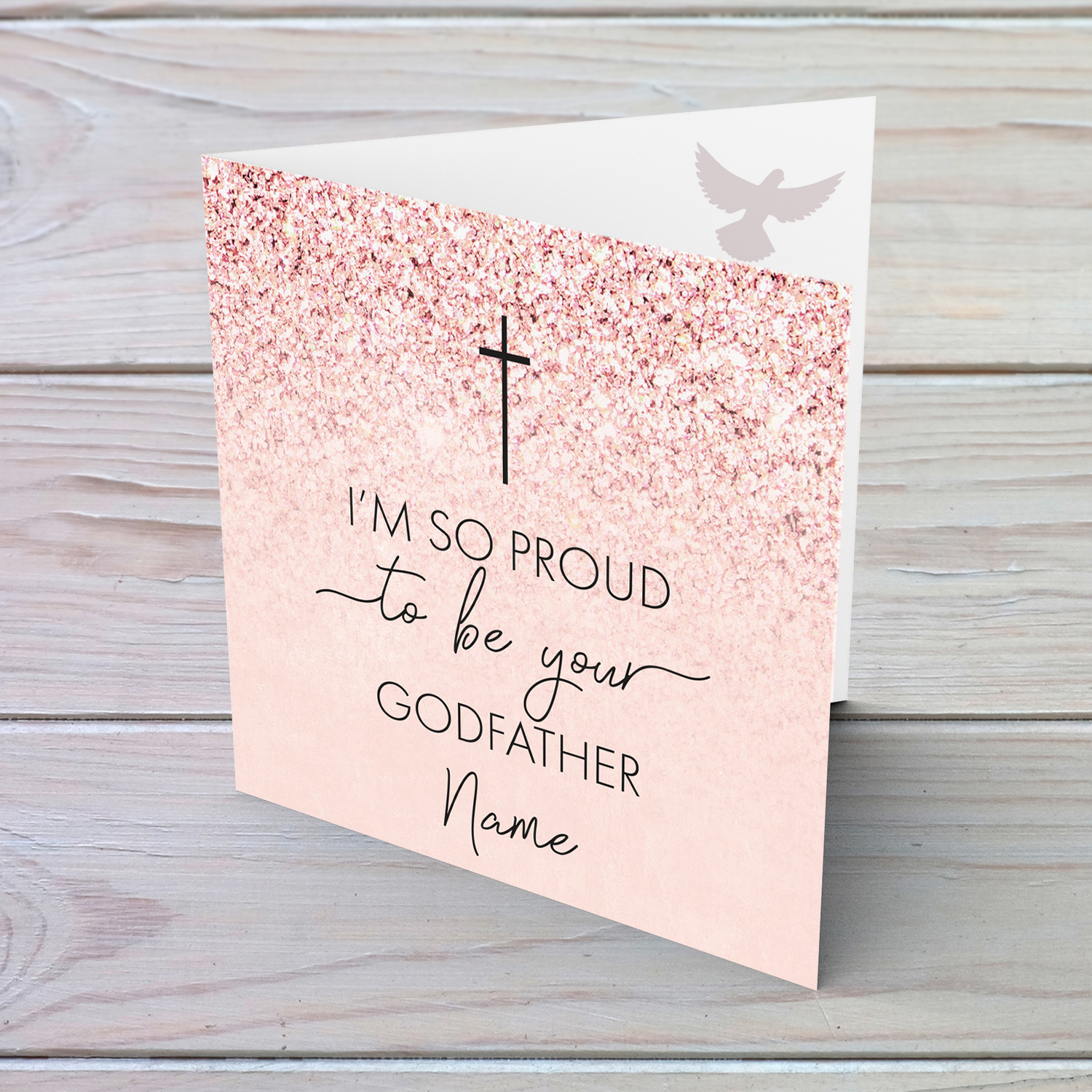 Pink Glitter with cross personalisable Confirmation card for girls from Godfather in English