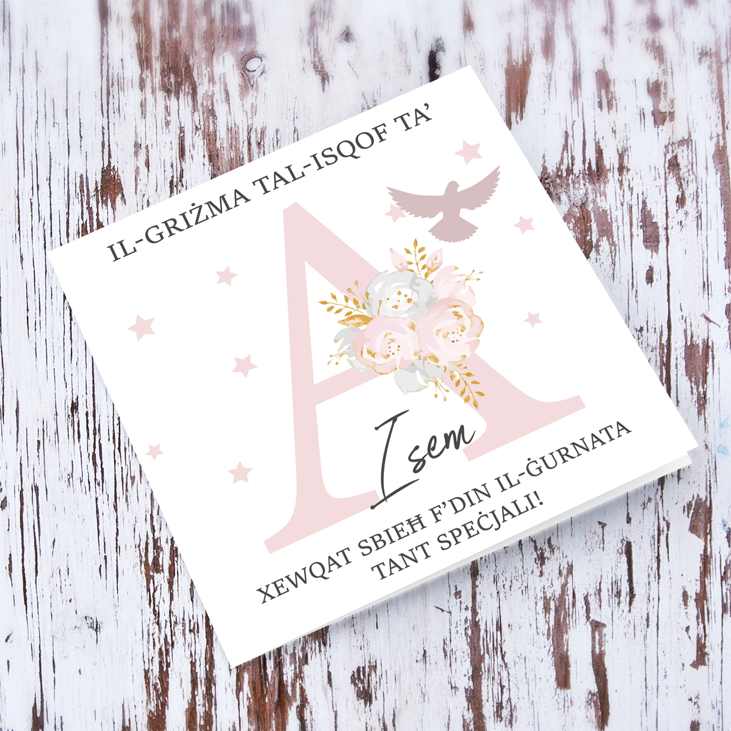 A - Initial Confirmation Card for Girls, with Holy Spirit in Maltese