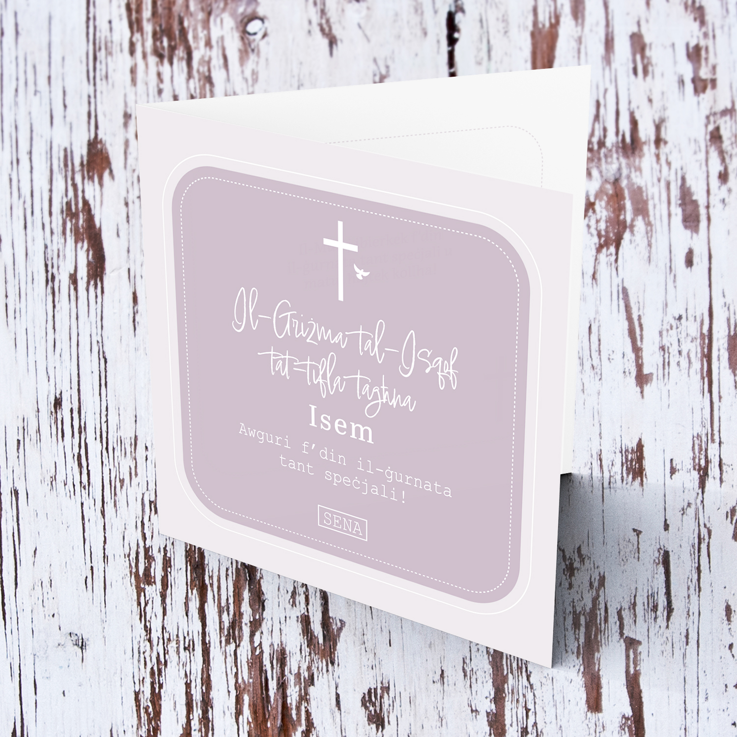 Daughter - Different shades of pink/light purple Confirmation card for DAUGHTER in Maltese (Personalisable)