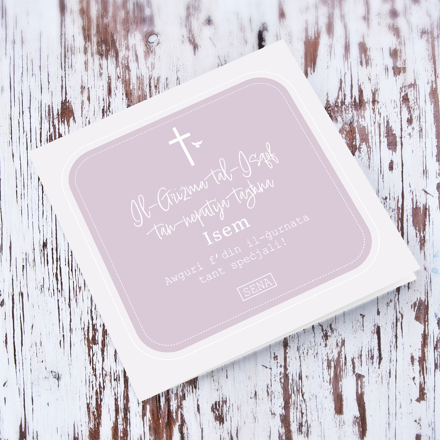Different shades of pink/light purple Confirmation card for niece in Maltese (Personalisable)