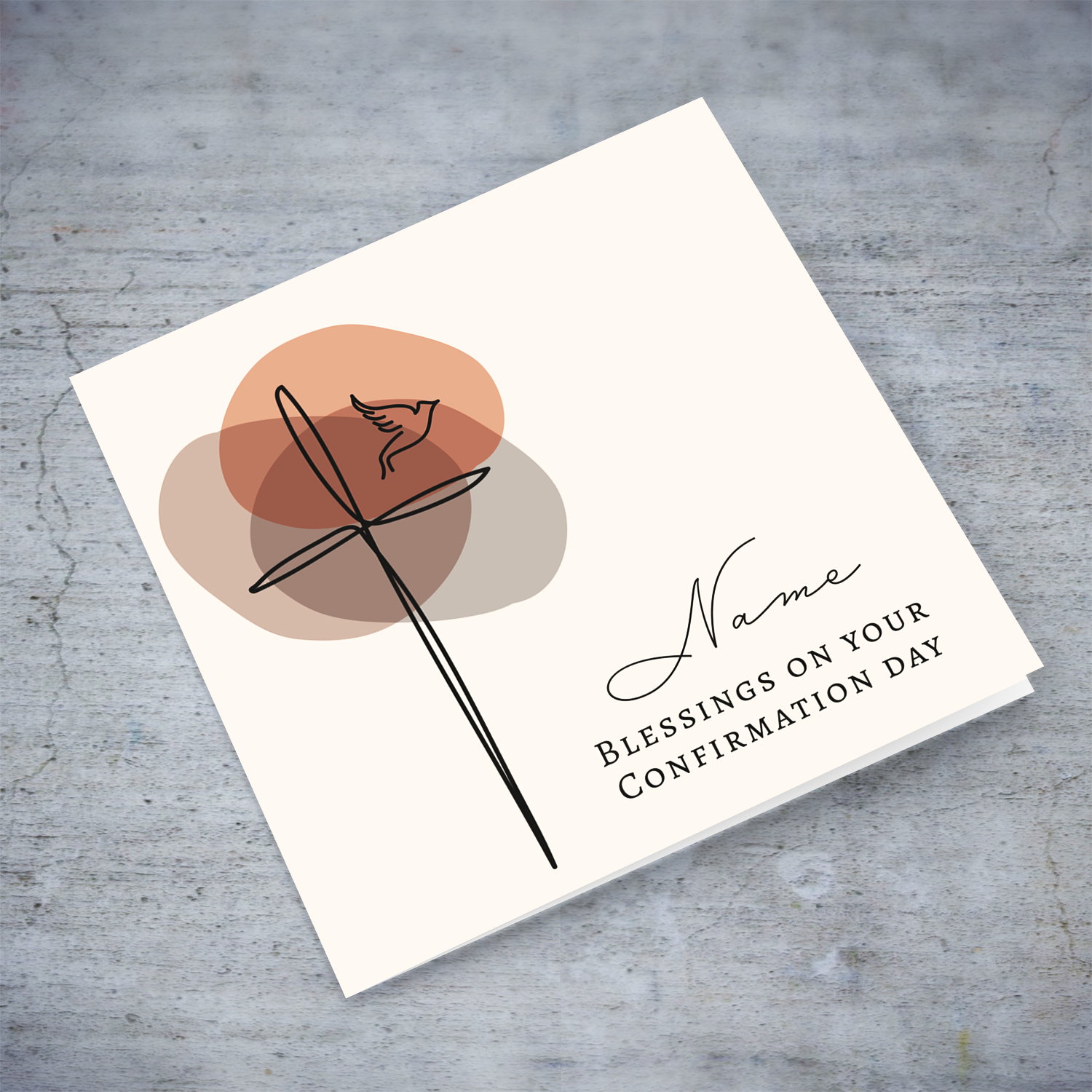 Modern line art cross with holy spirit neutral colours Confirmation card in English (Personalisable & Unisex)