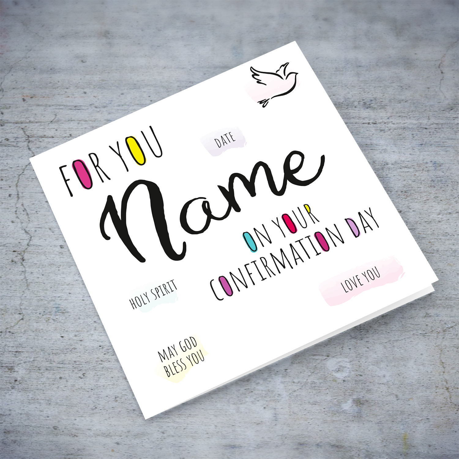 Colourful, minimalist & Modern confirmation card with positive messages in English (Personalisable)