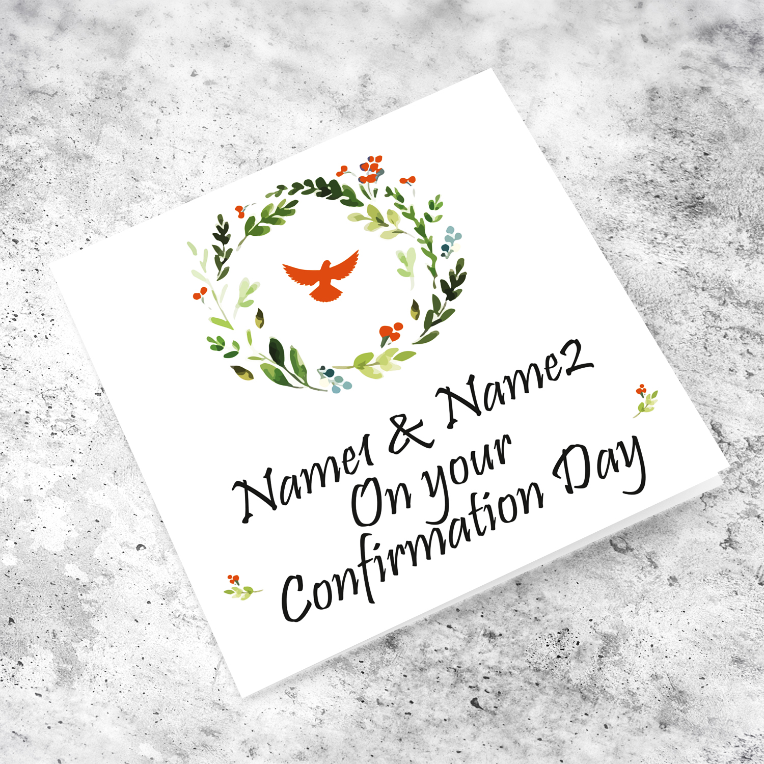 Confirmation card for twins in neutral colours in English 
