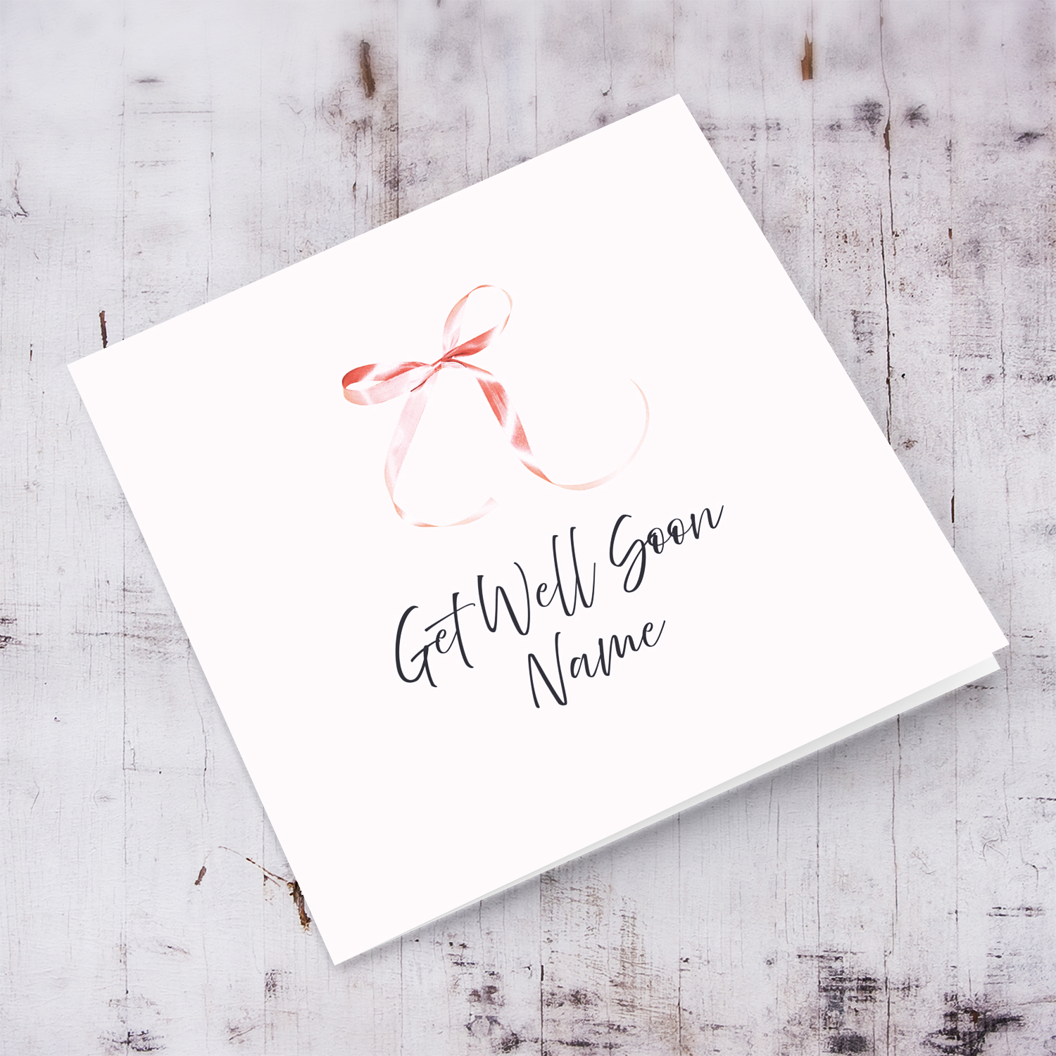 Minimalist and dainty get well soon card with cute pink bow and light pink background in English (Personalisable)
