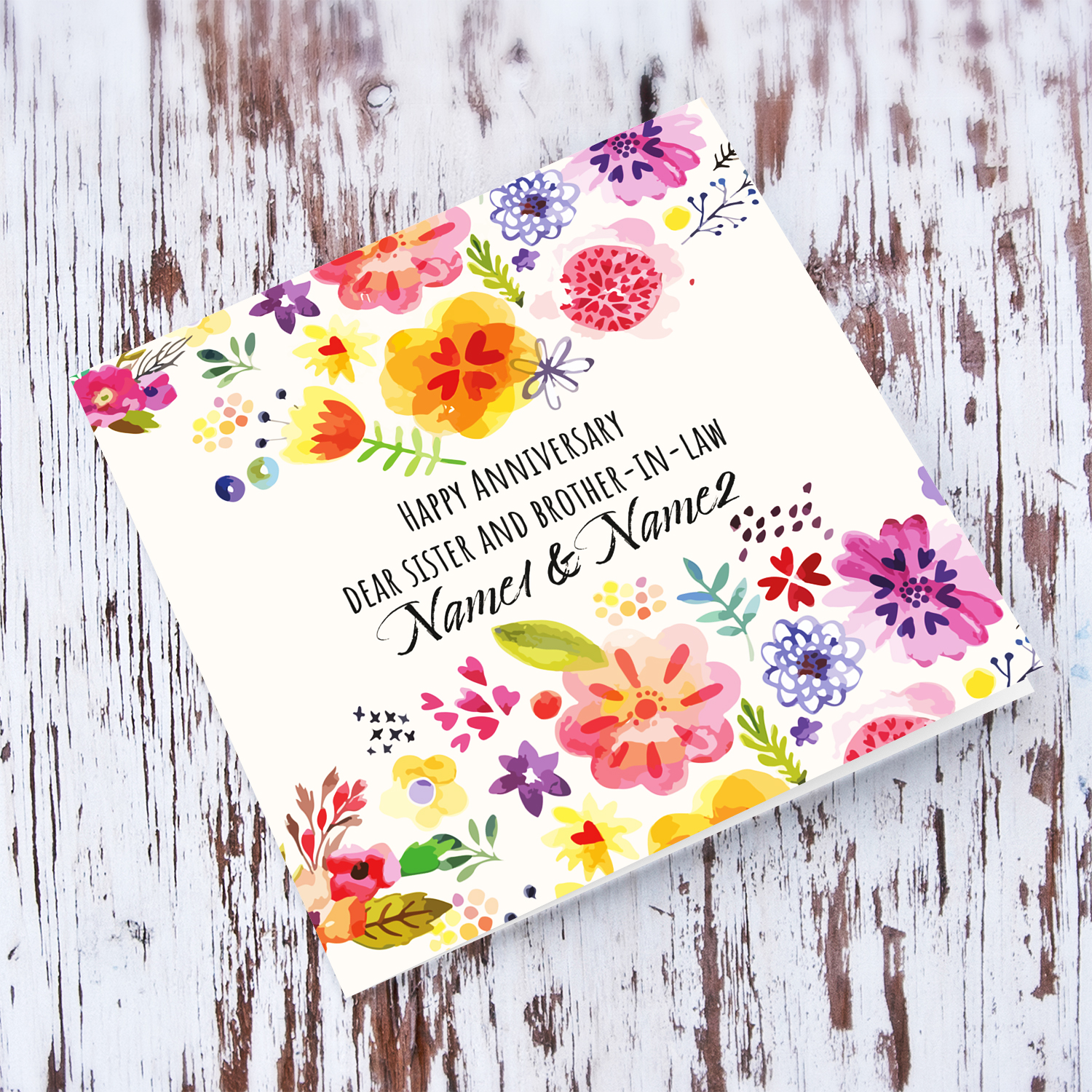 Floral Anniversary card for sister and brother in law in English (Personalisable)