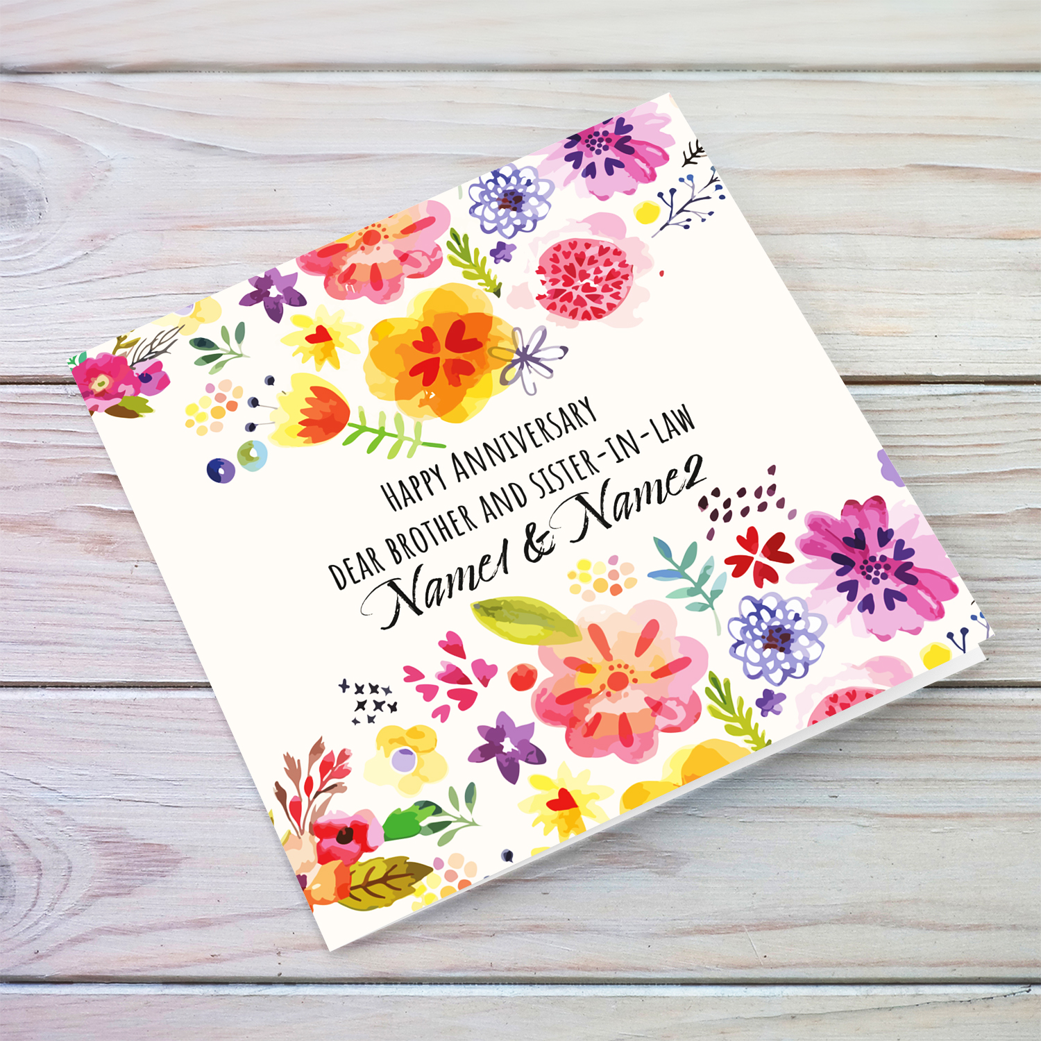 Floral Anniversary card for brother and sister in law in English (Personalisable)