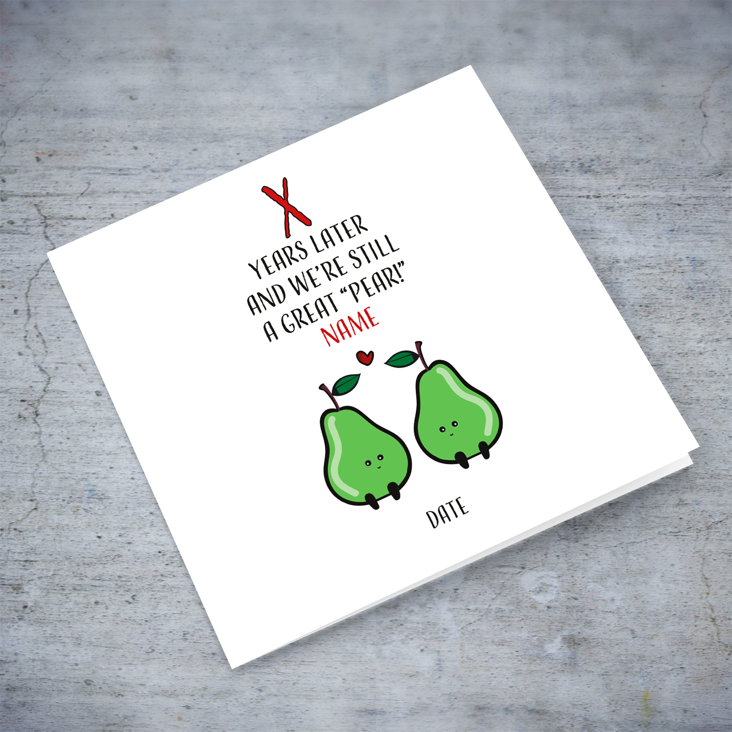 Cute anniversary card with hugging pears, for boyfriend / girlfriend / husband / wife / partner in English (Personalisable)