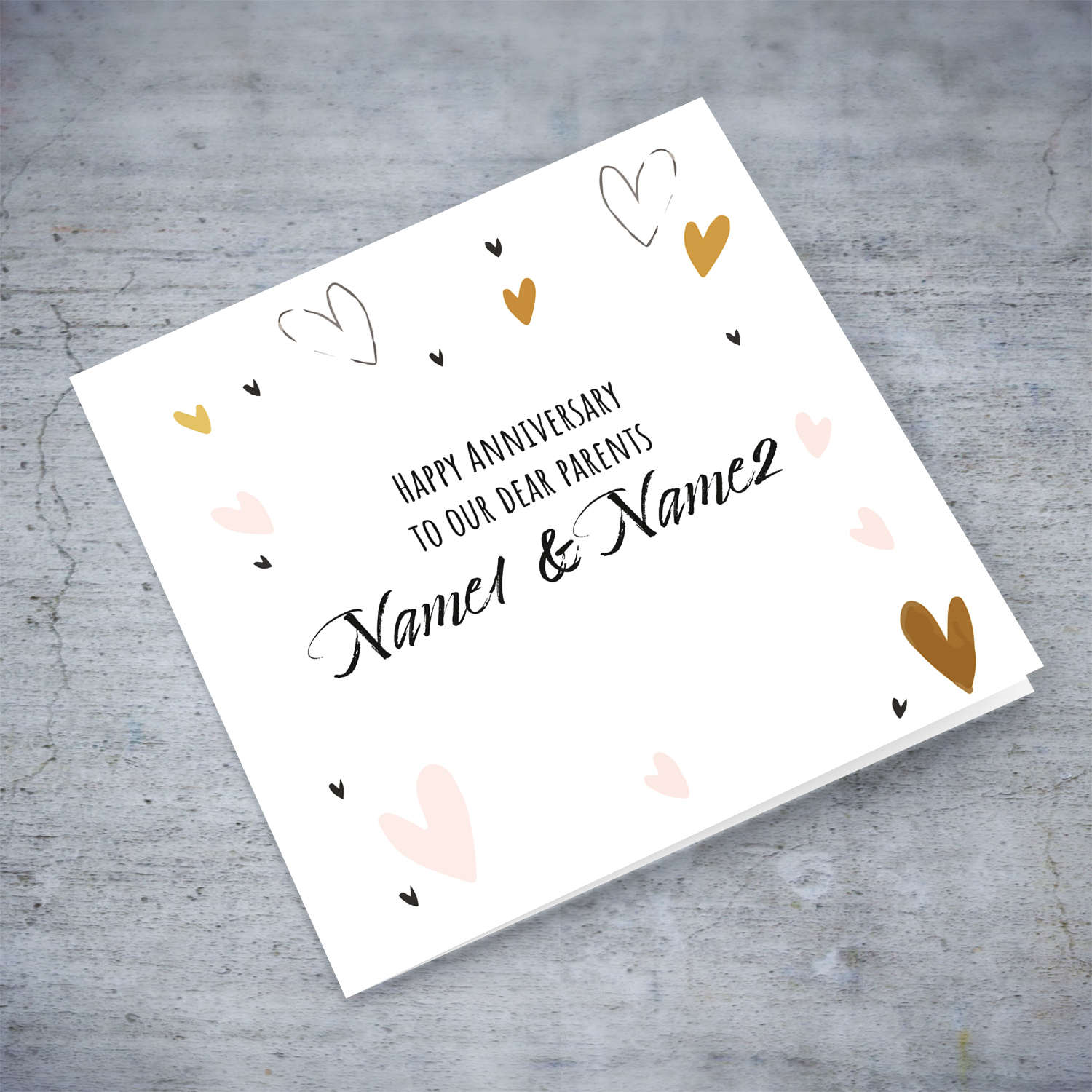 Light pink and gold hearts wedding anniversary for Parents in English (Personalisable)